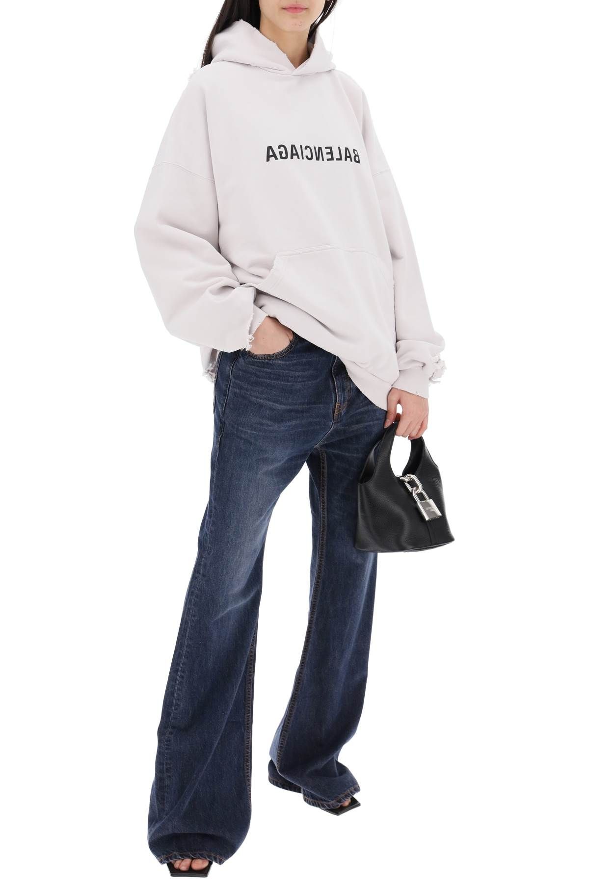 Shop Balenciaga Destroyed Logo Sweatshirt With In White