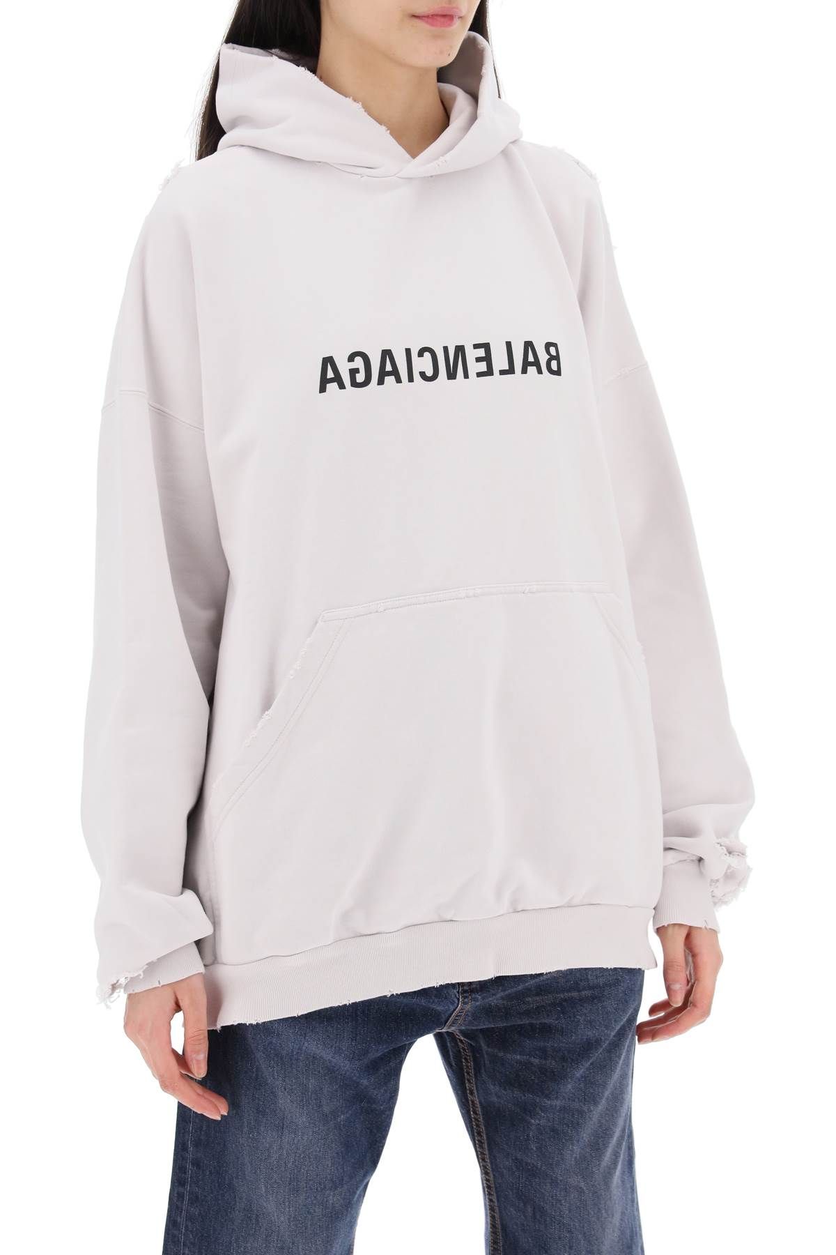 Shop Balenciaga Destroyed Logo Sweatshirt With In White