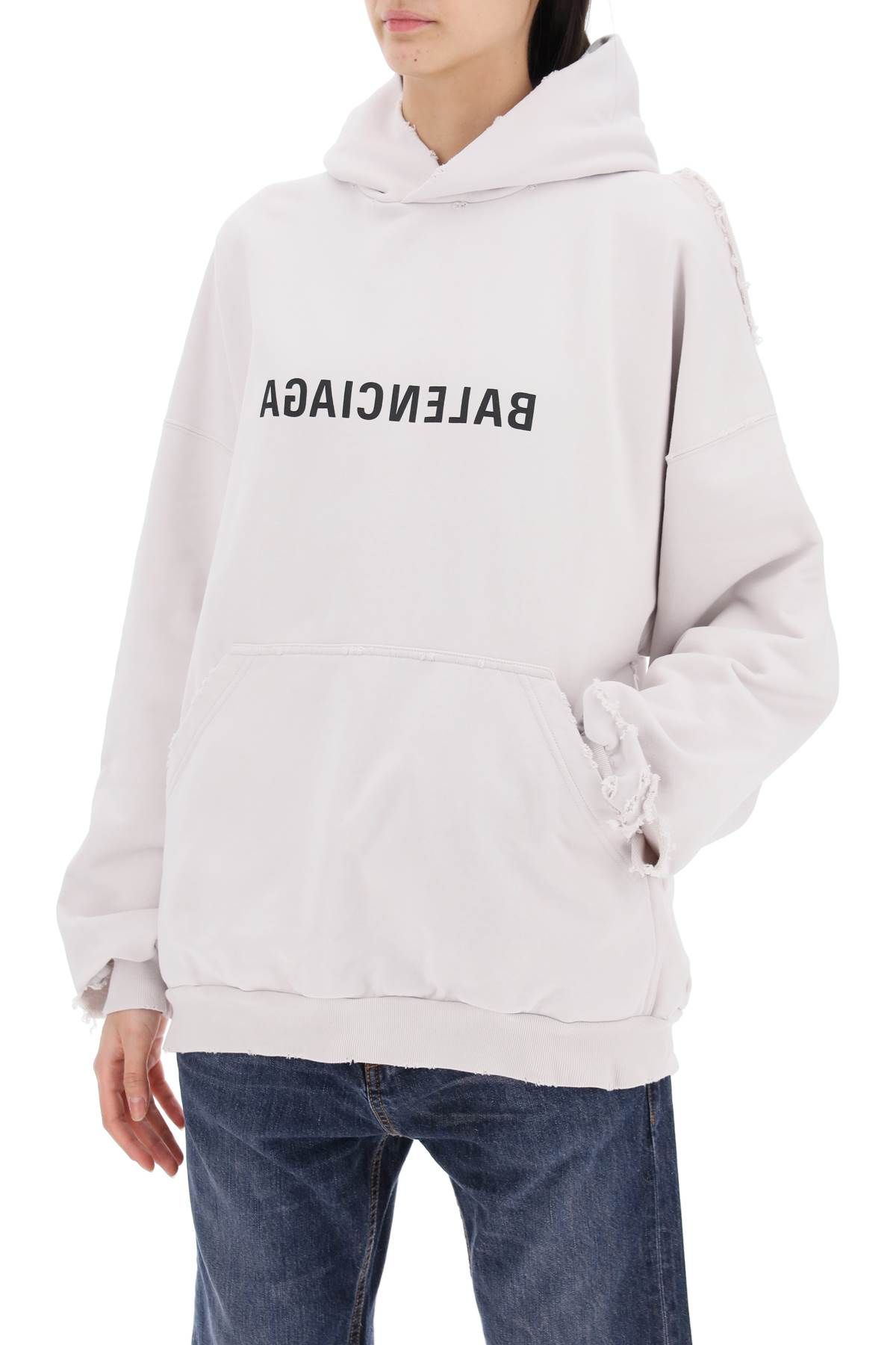 Shop Balenciaga Destroyed Logo Sweatshirt With In White