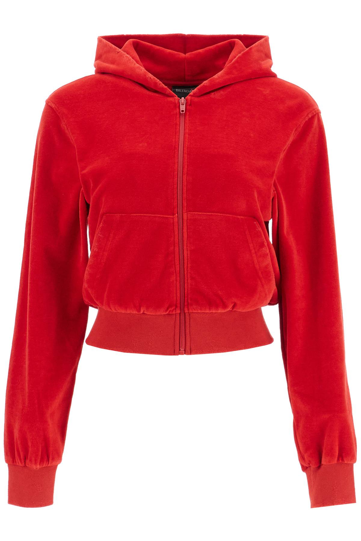 Shop Balenciaga Cropped Velvet Bb Motel Sweatshirt In Red