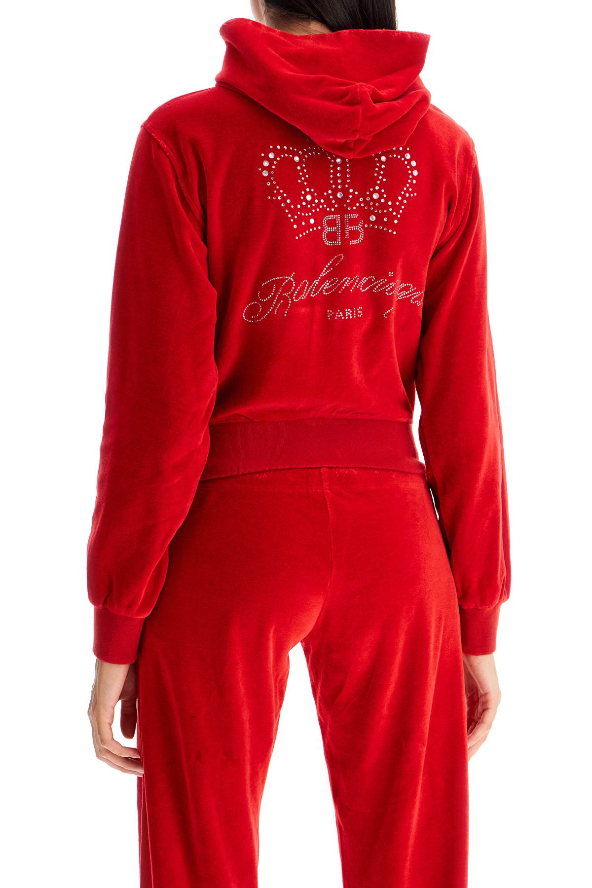 Shop Balenciaga Cropped Velvet Bb Motel Sweatshirt In Red