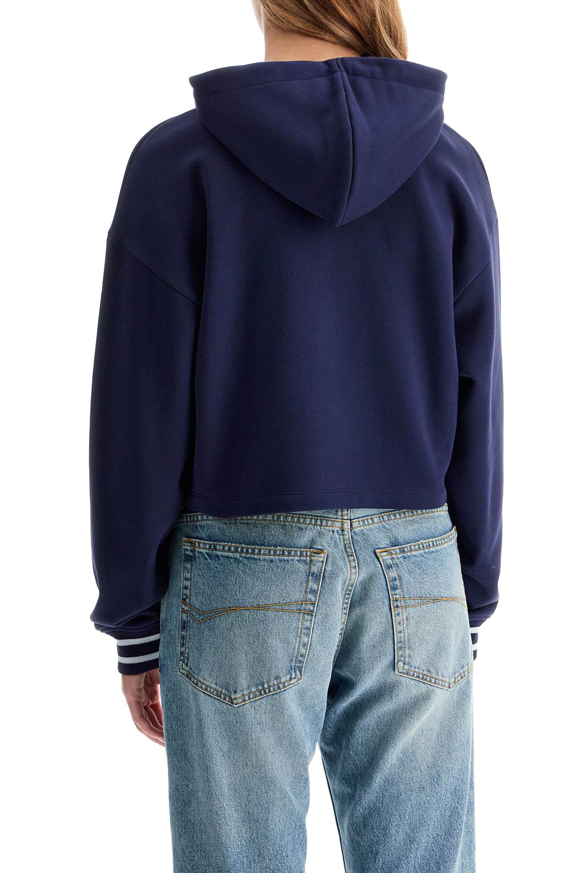 Shop Balmain Vichy Logo Cropped Sweatshirt In Blue