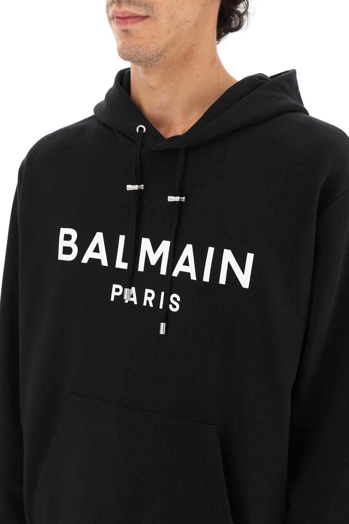 Shop Balmain Logo Hoodie In Black