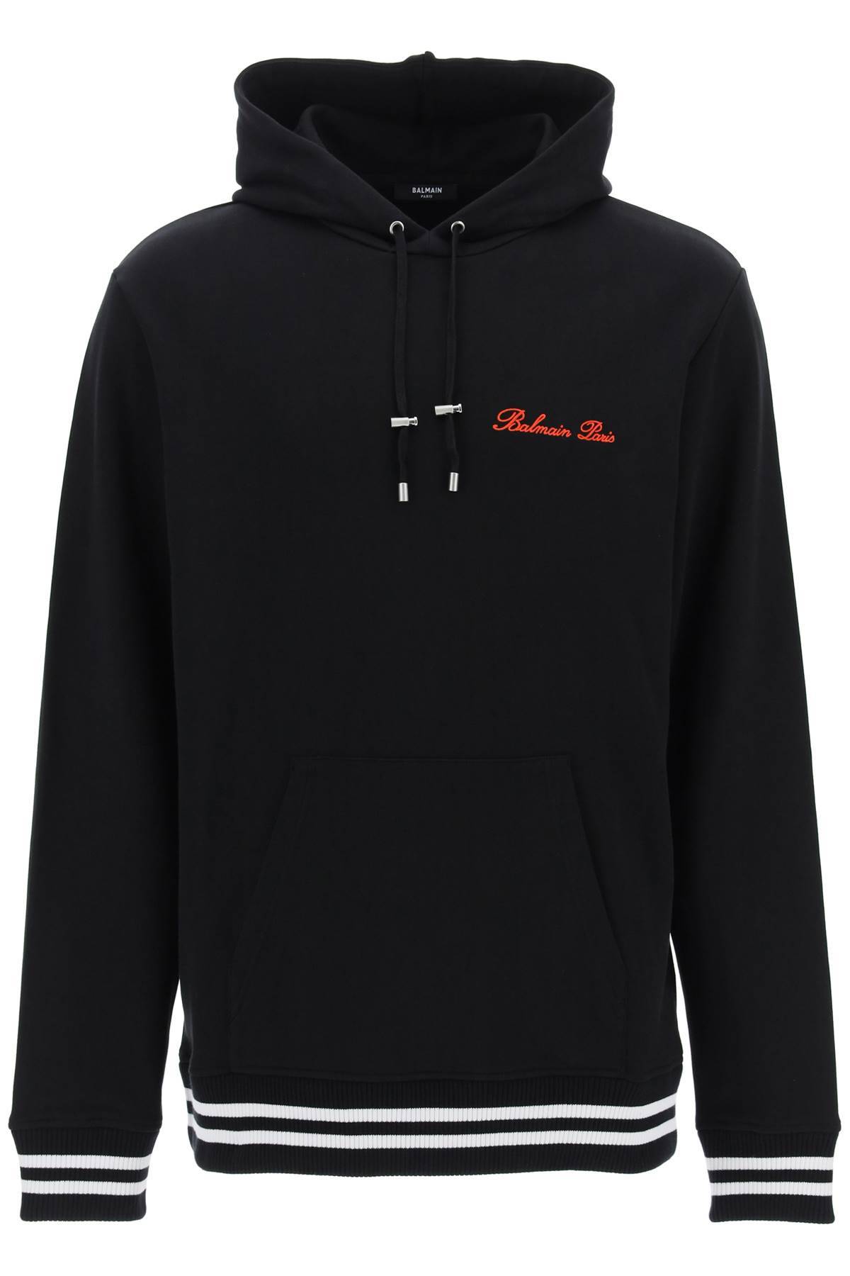 Shop Balmain Hoodie With Logo Embroidery In Black