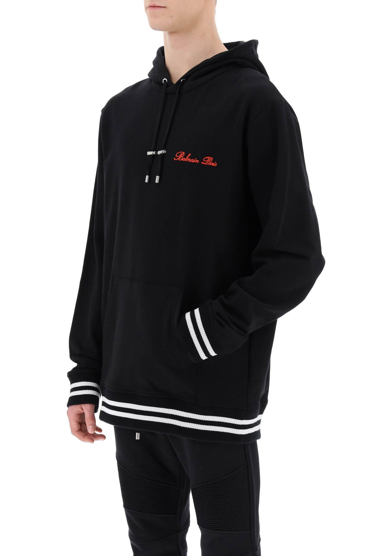 Shop Balmain Hoodie With Logo Embroidery In Black