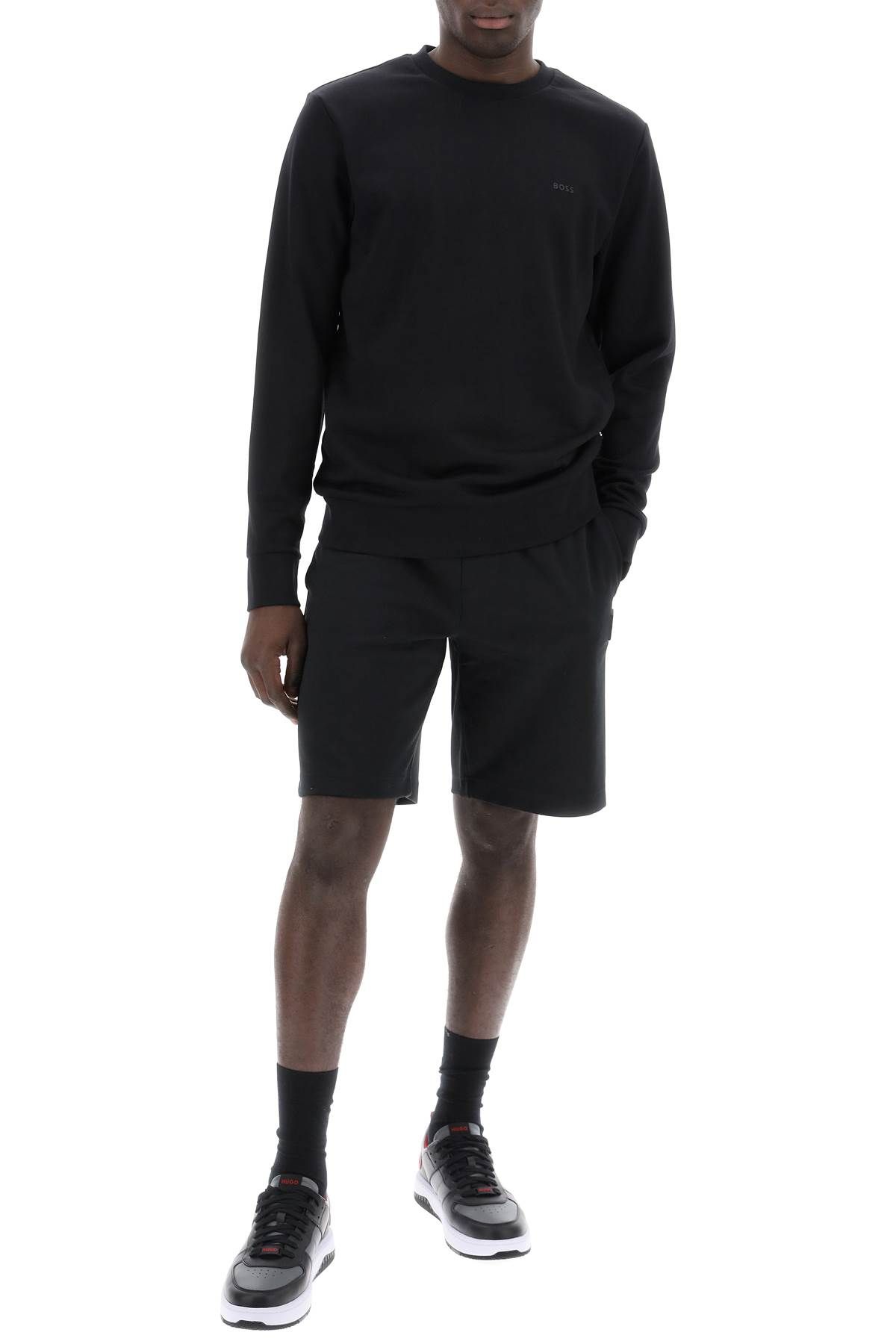 Shop Hugo Boss French Terry Crewneck Sweatshirt In Black