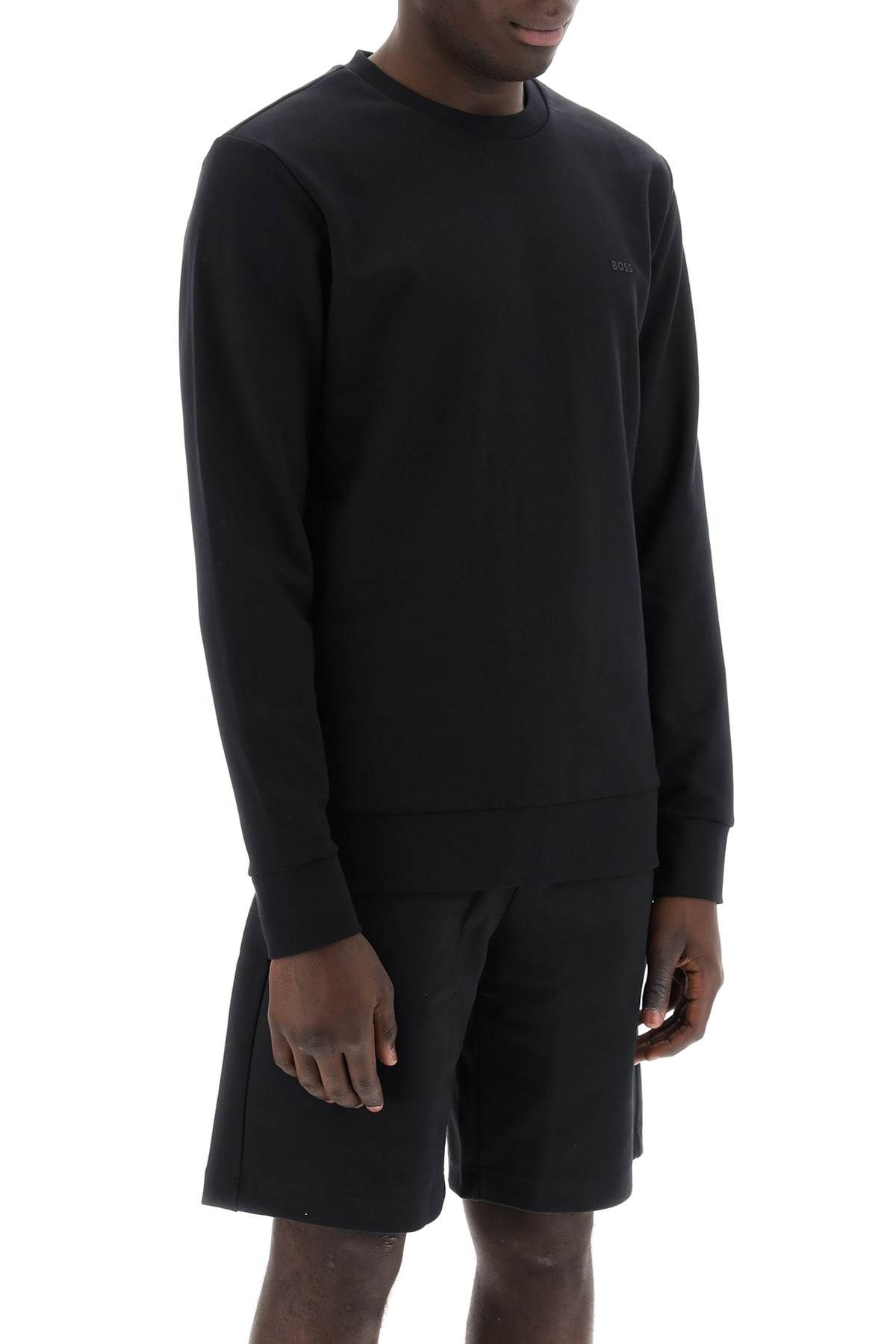Shop Hugo Boss French Terry Crewneck Sweatshirt In Black