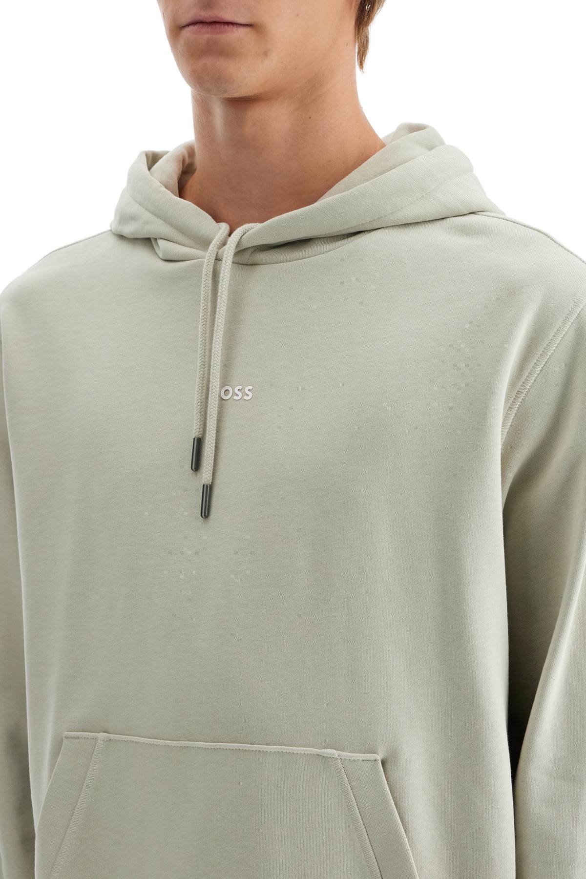 Shop Hugo Boss Printed Hoodie With Hood In Beige