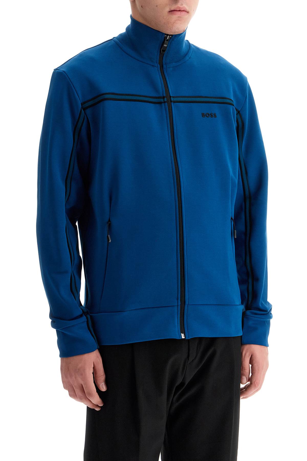 Shop Hugo Boss "high-necked Sweatshirt In Compact Jersey In Blue