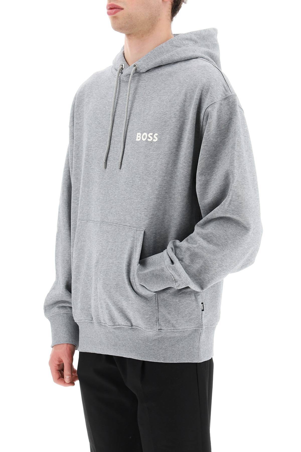 Shop Hugo Boss Rubberized Logo Detail Hoodie In Grey
