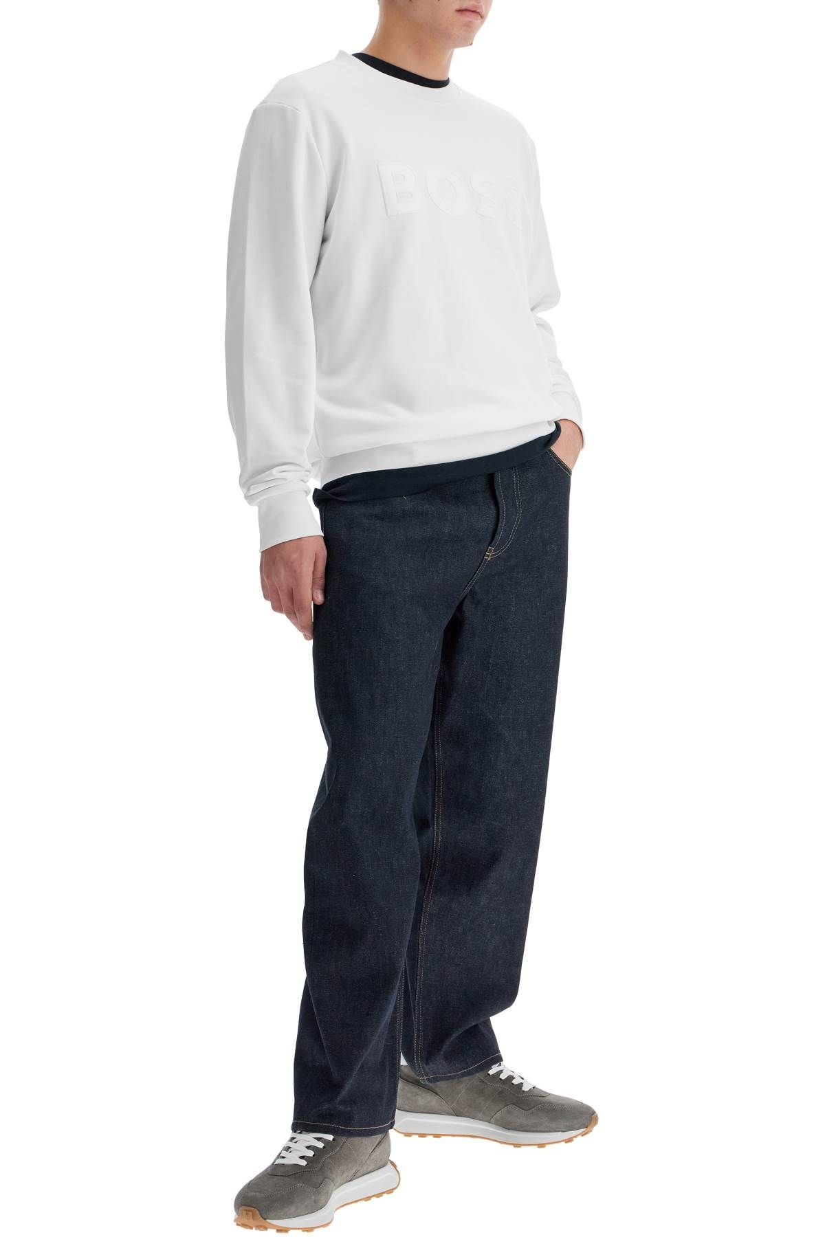 Shop Hugo Boss Crewneck Sweatshirt With Logo In White