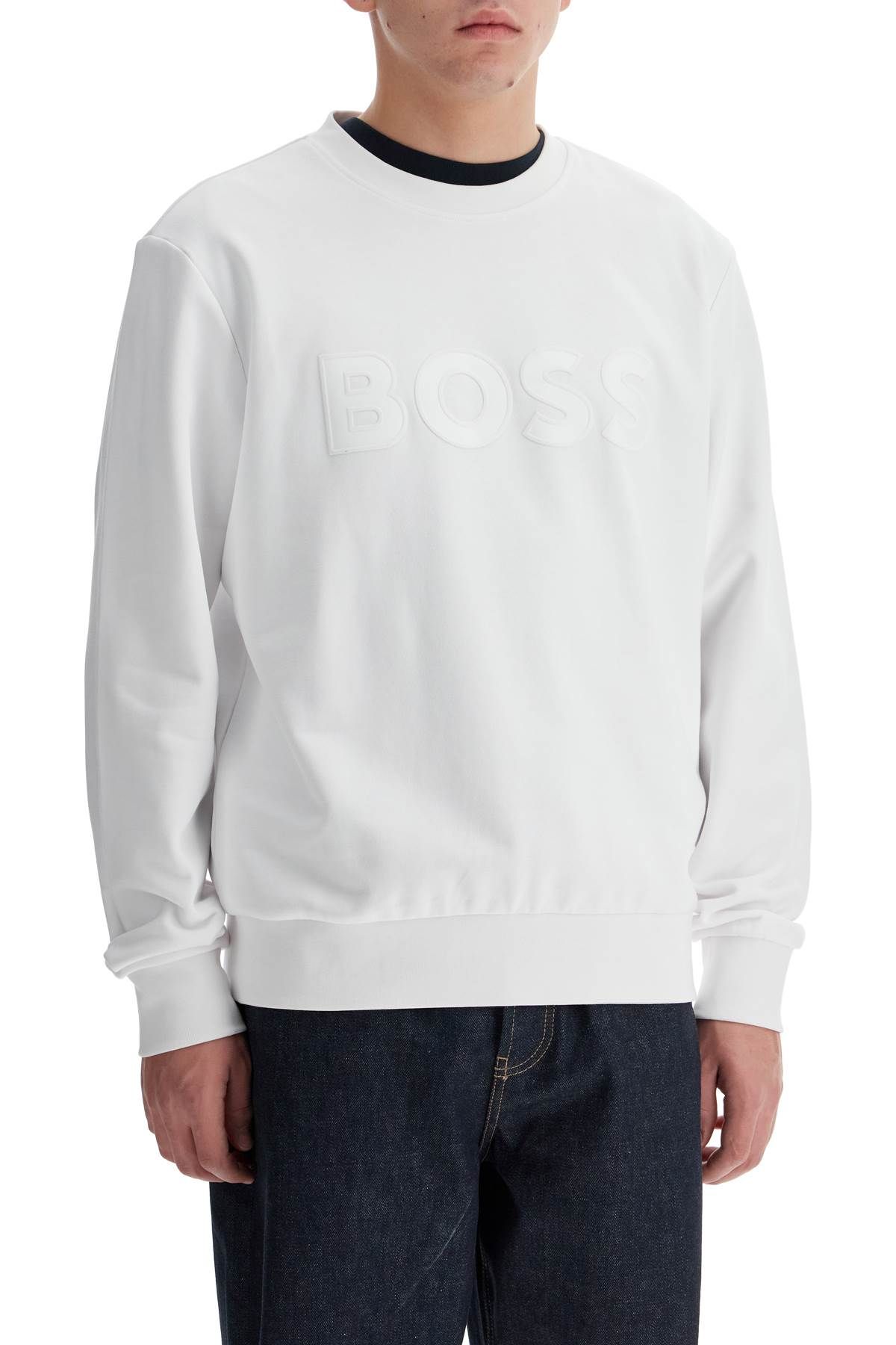 Shop Hugo Boss Crewneck Sweatshirt With Logo In White