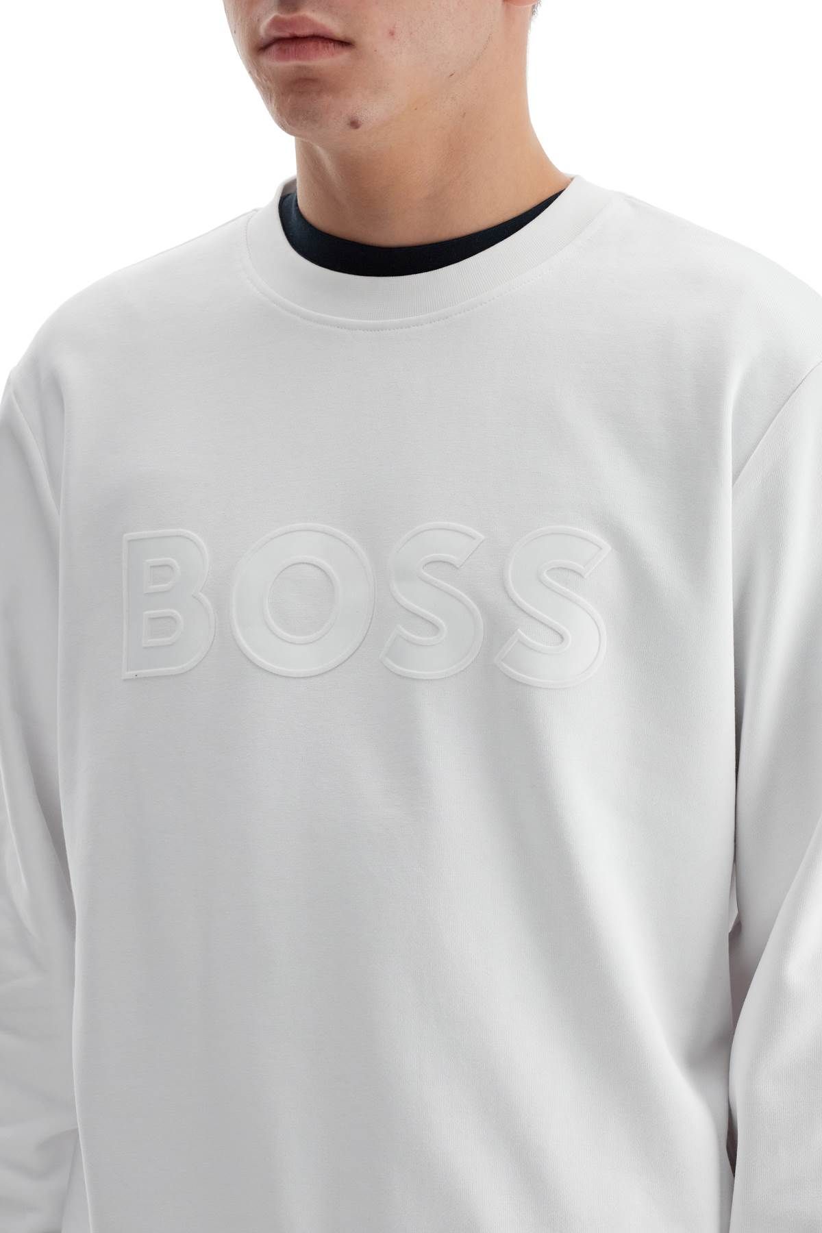 Shop Hugo Boss Crewneck Sweatshirt With Logo In White