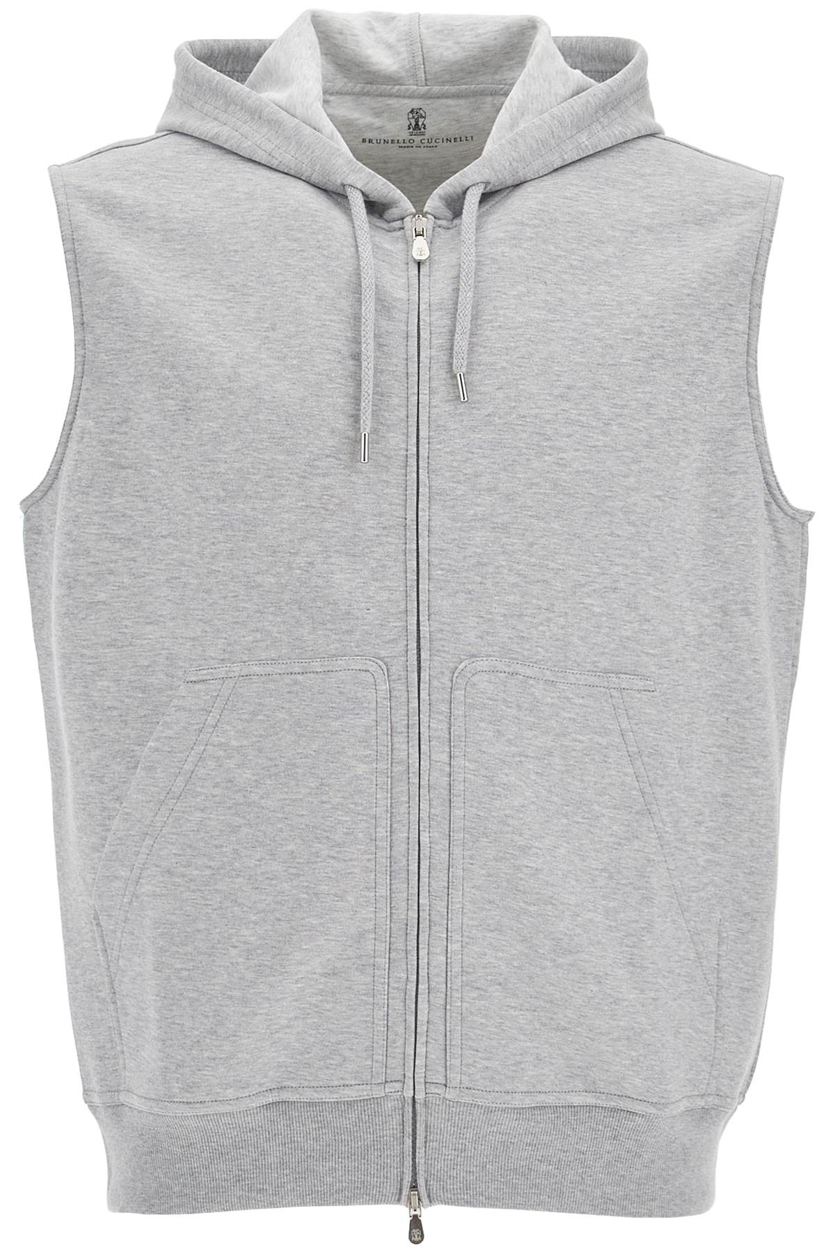 Shop Brunello Cucinelli Hooded Jersey Vest With Hood In Grey