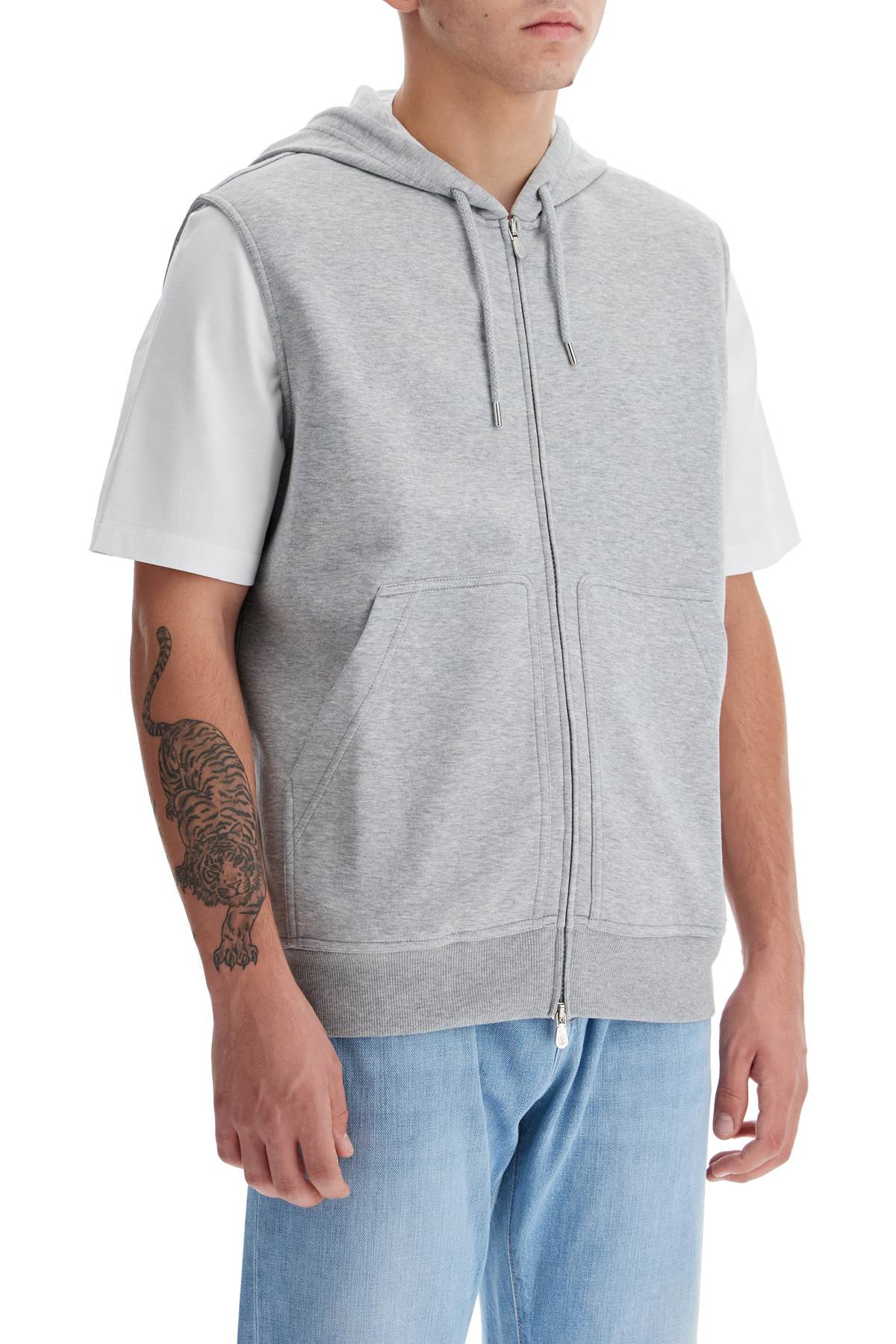 Shop Brunello Cucinelli Hooded Jersey Vest With Hood In Grey