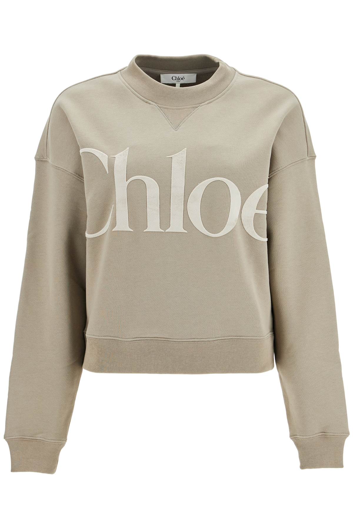 Shop Chloé Velvet Logo Crewneck Sweatshirt With In Neutro