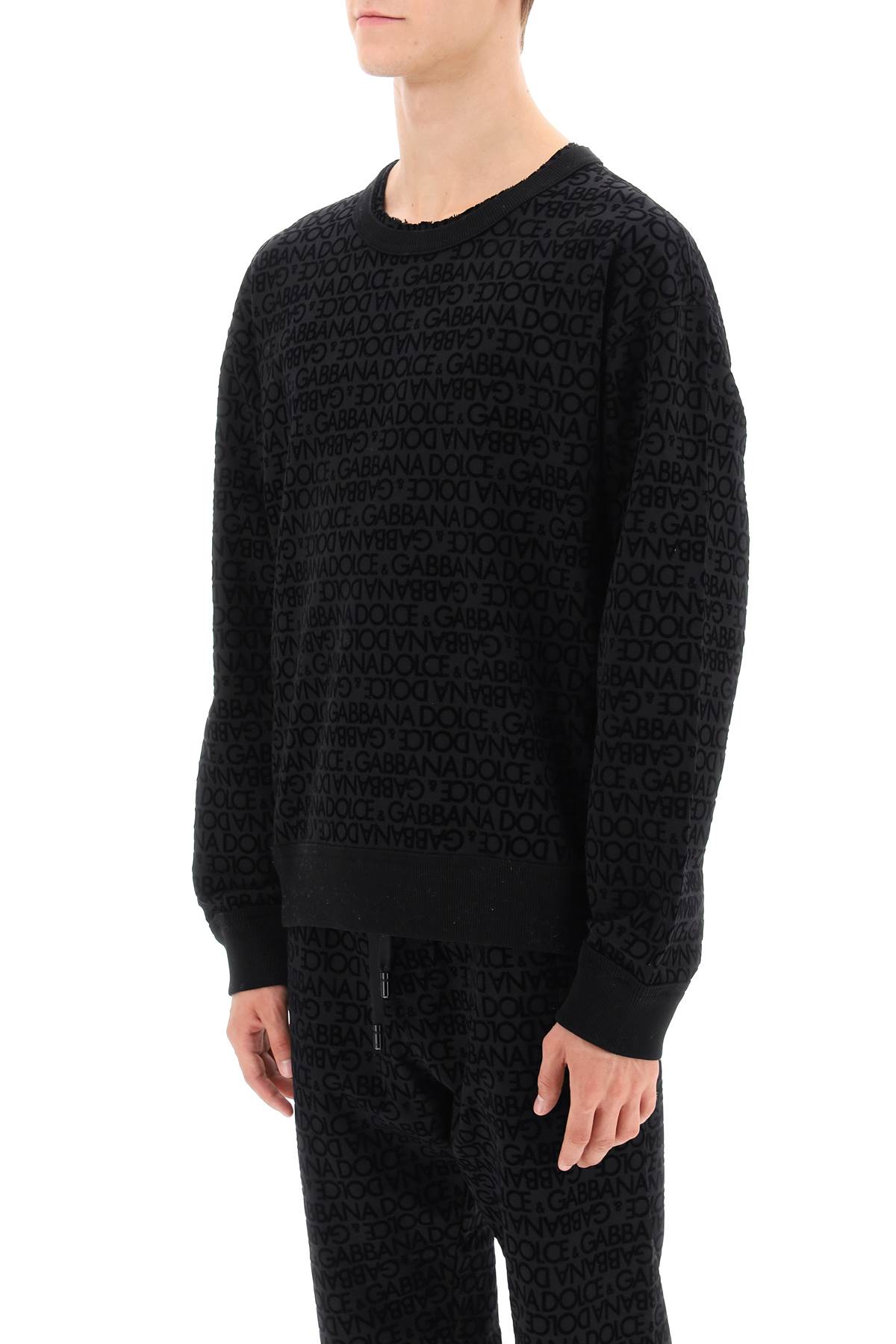 Shop Dolce & Gabbana Flocked-logo Sweatshirt In Black