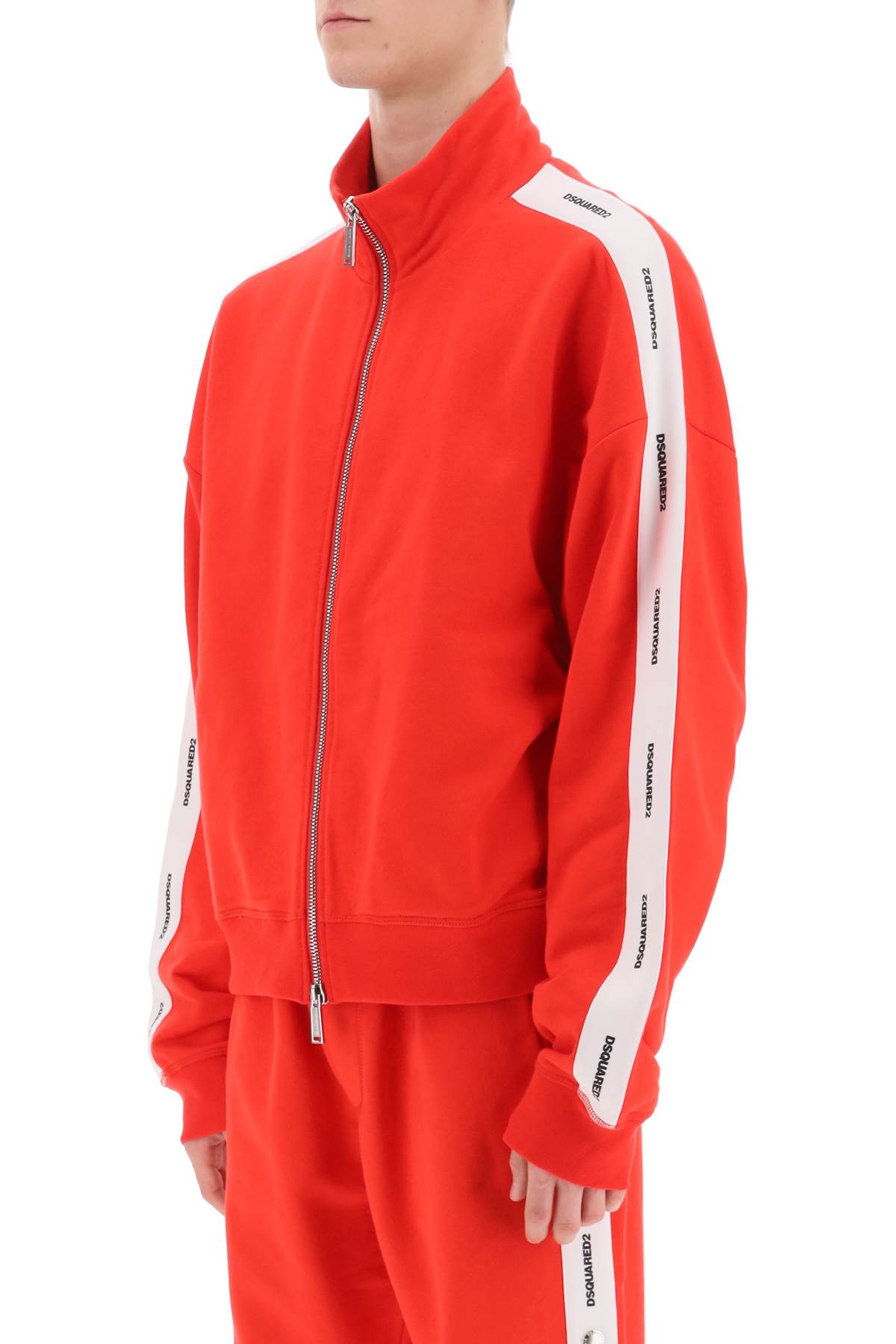 Shop Dsquared2 Zip-up Sweatshirt With Logo Bands In Red