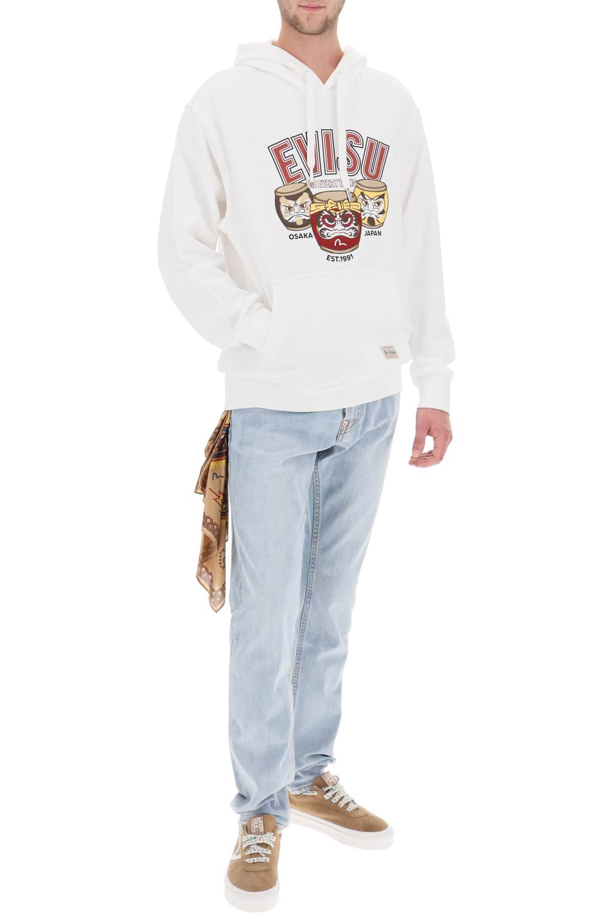 Shop Evisu Hoodie With Embroidery And Print In White
