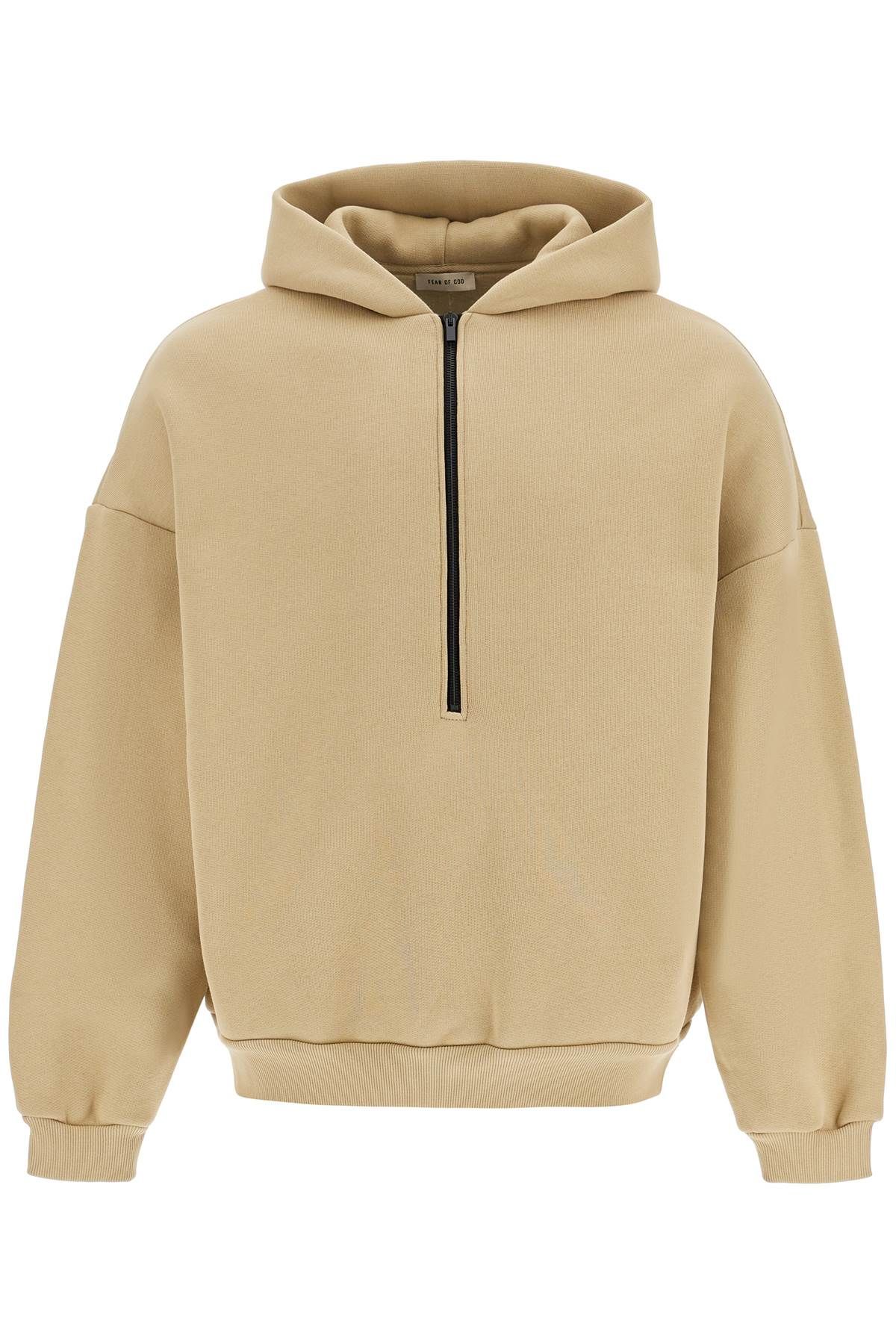 Shop Fear Of God Hooded Sweatshirt With Half Zip In Beige