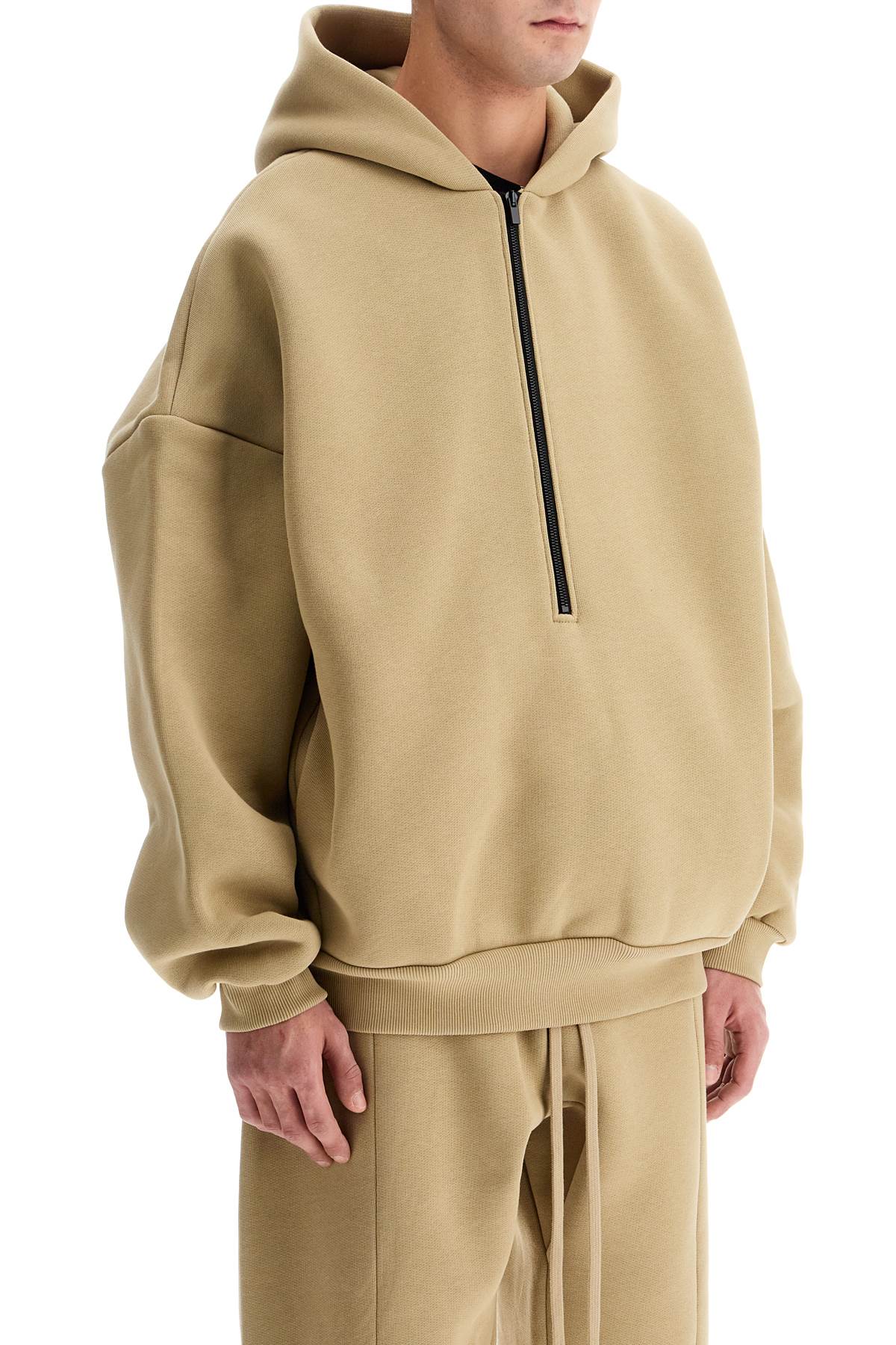 Shop Fear Of God Hooded Sweatshirt With Half Zip In Beige