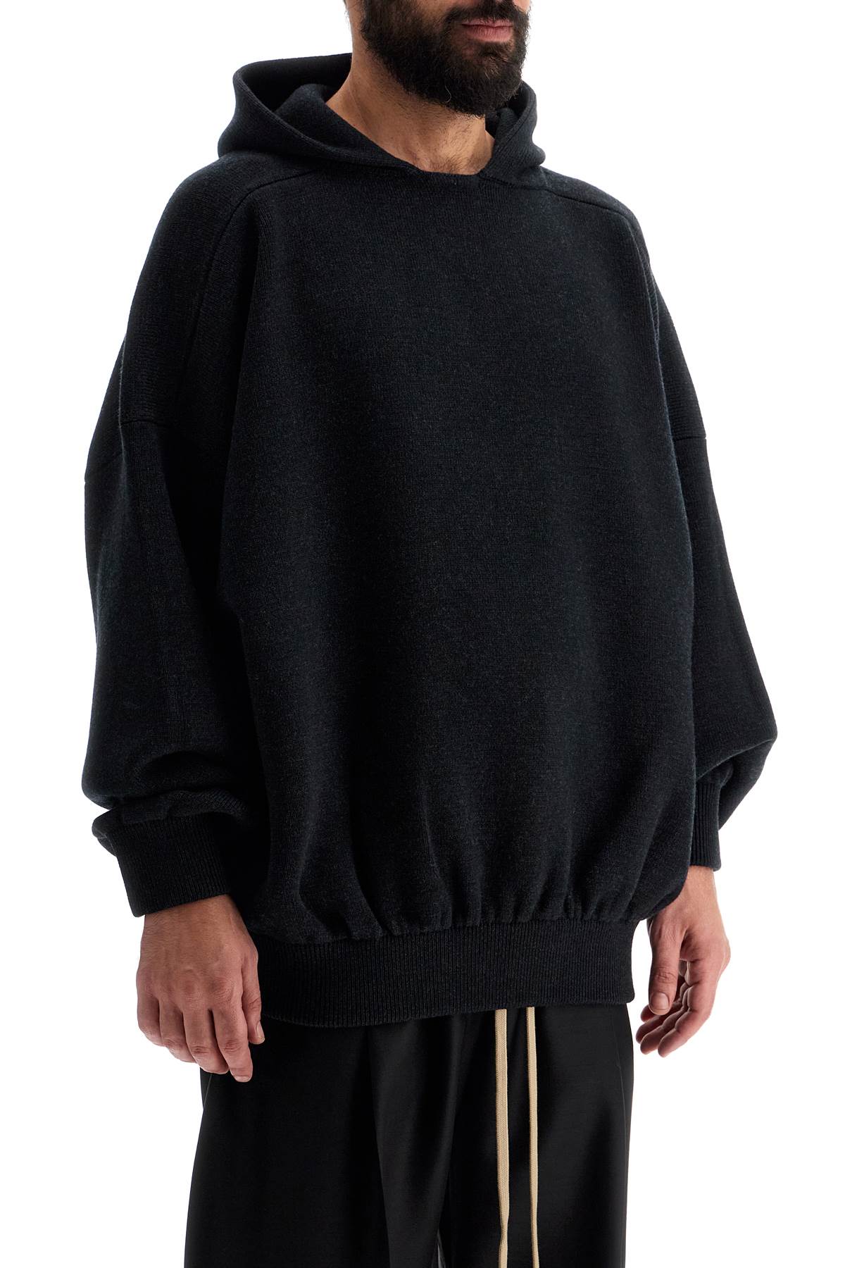 Shop Fear Of God Hooded Knit Sweatshirt With In Grey