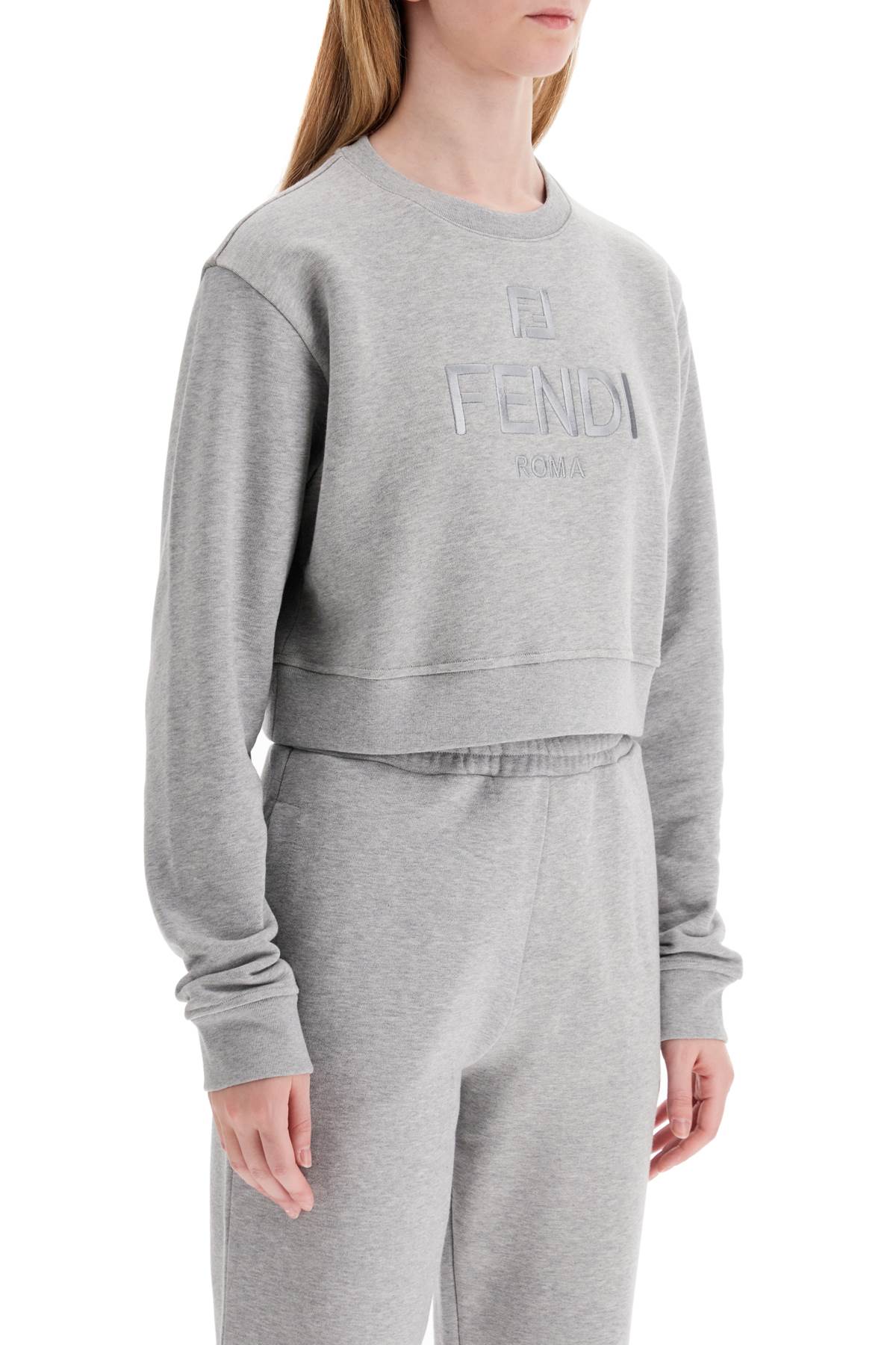 Shop Fendi 'cropped Sweatshirt With Embroidered Logo In Grey