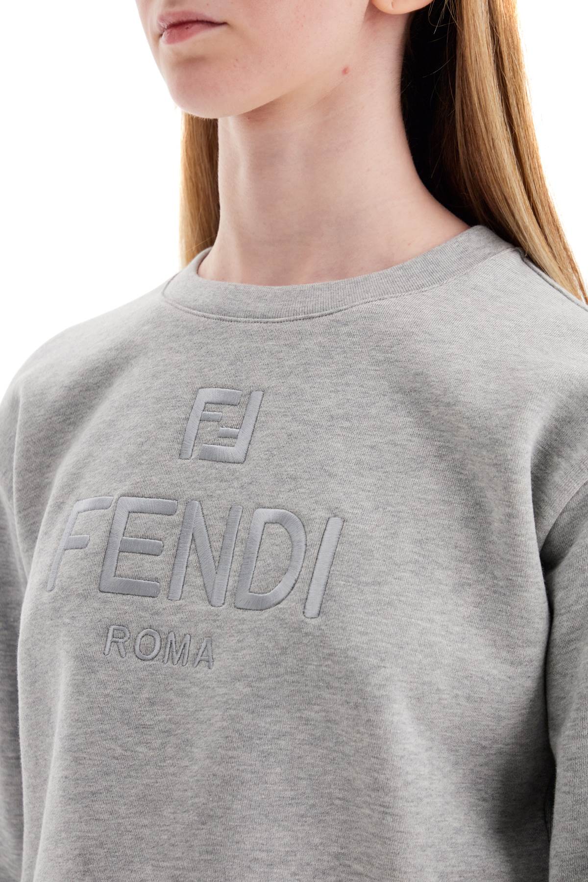 Shop Fendi 'cropped Sweatshirt With Embroidered Logo In Grey