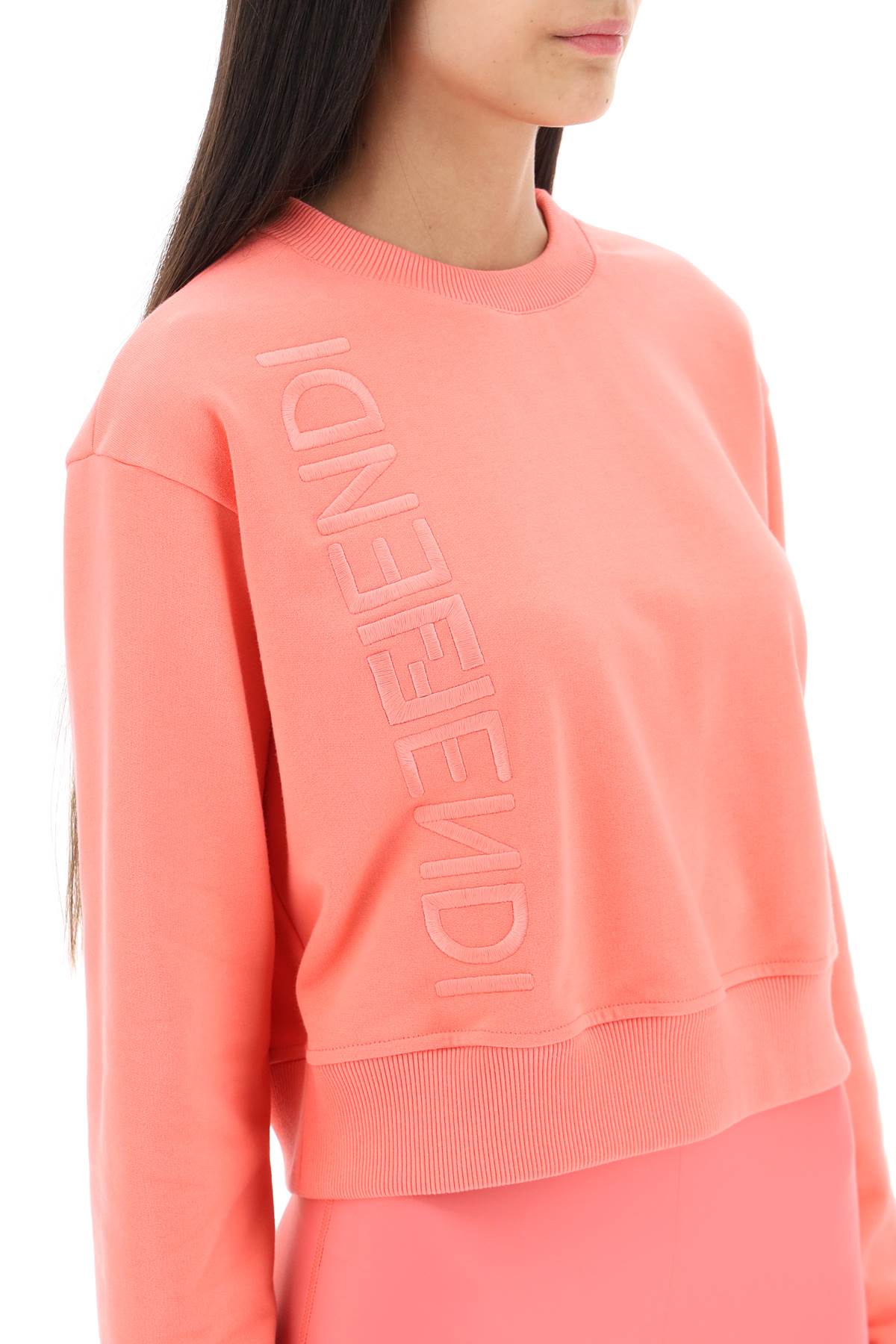 Shop Fendi Crew-neck Cropped Sweatshirt In Pink