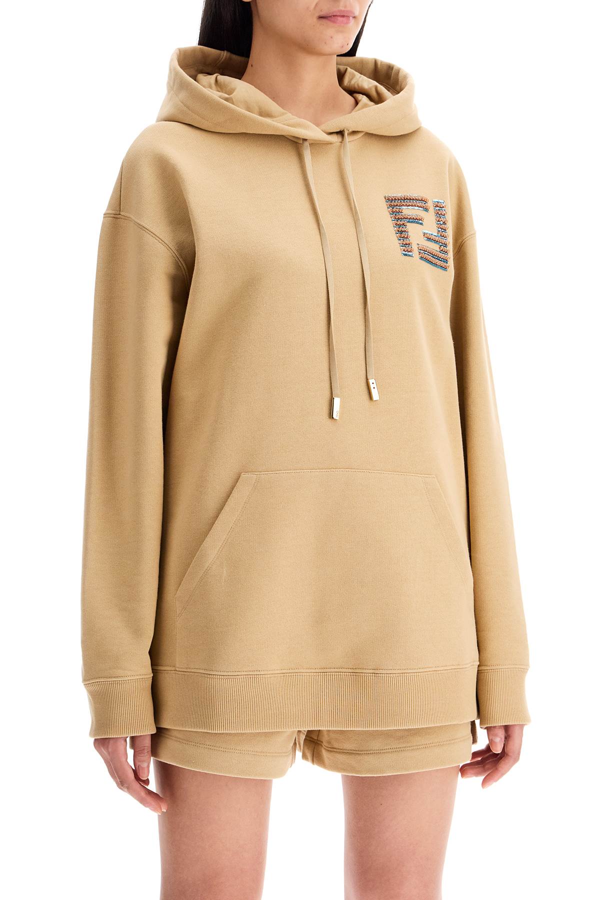 Shop Fendi Oversized Hoodie With Hood In Beige