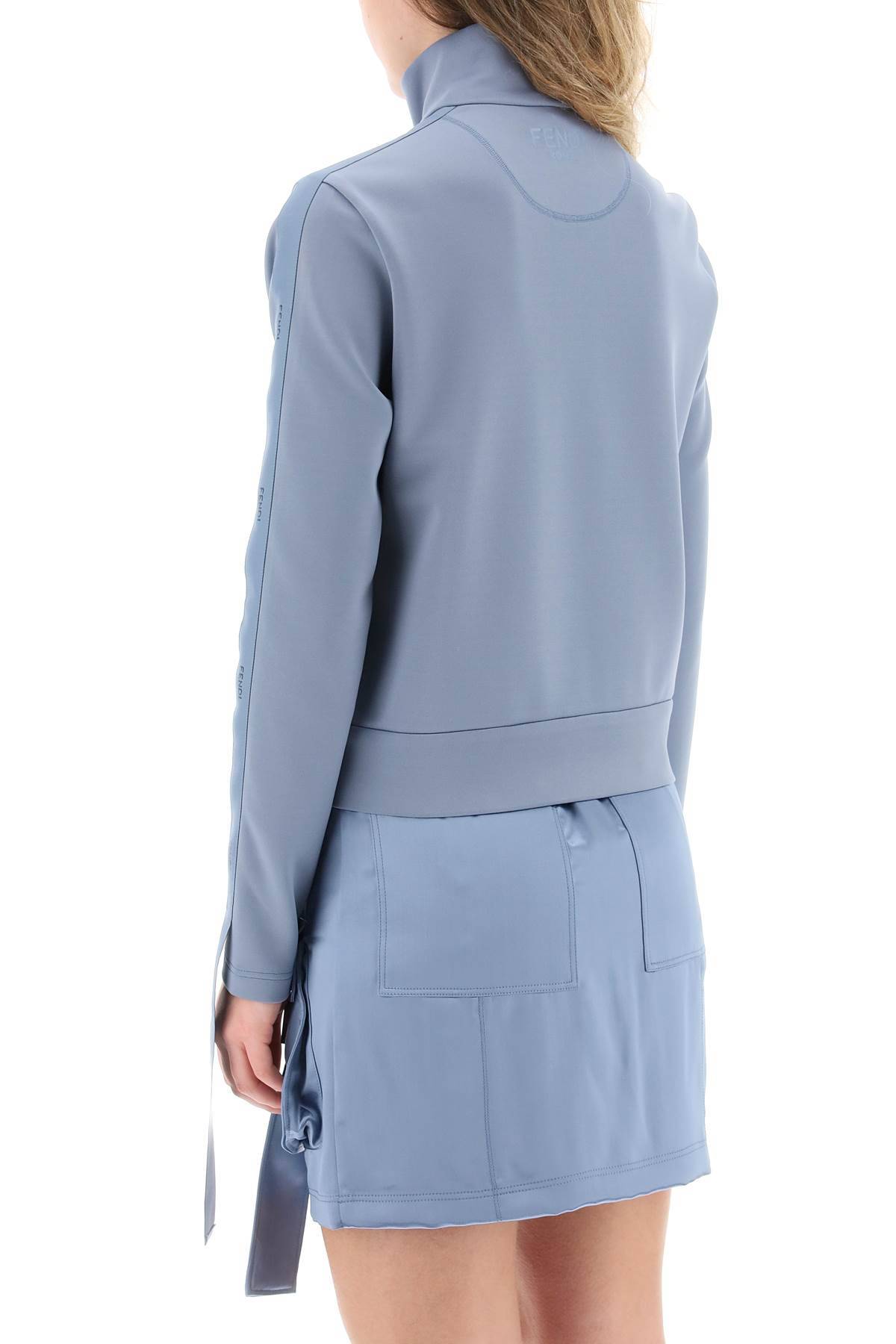 Shop Fendi Logo Tape Zip-up Sweatshirt In Light Blue