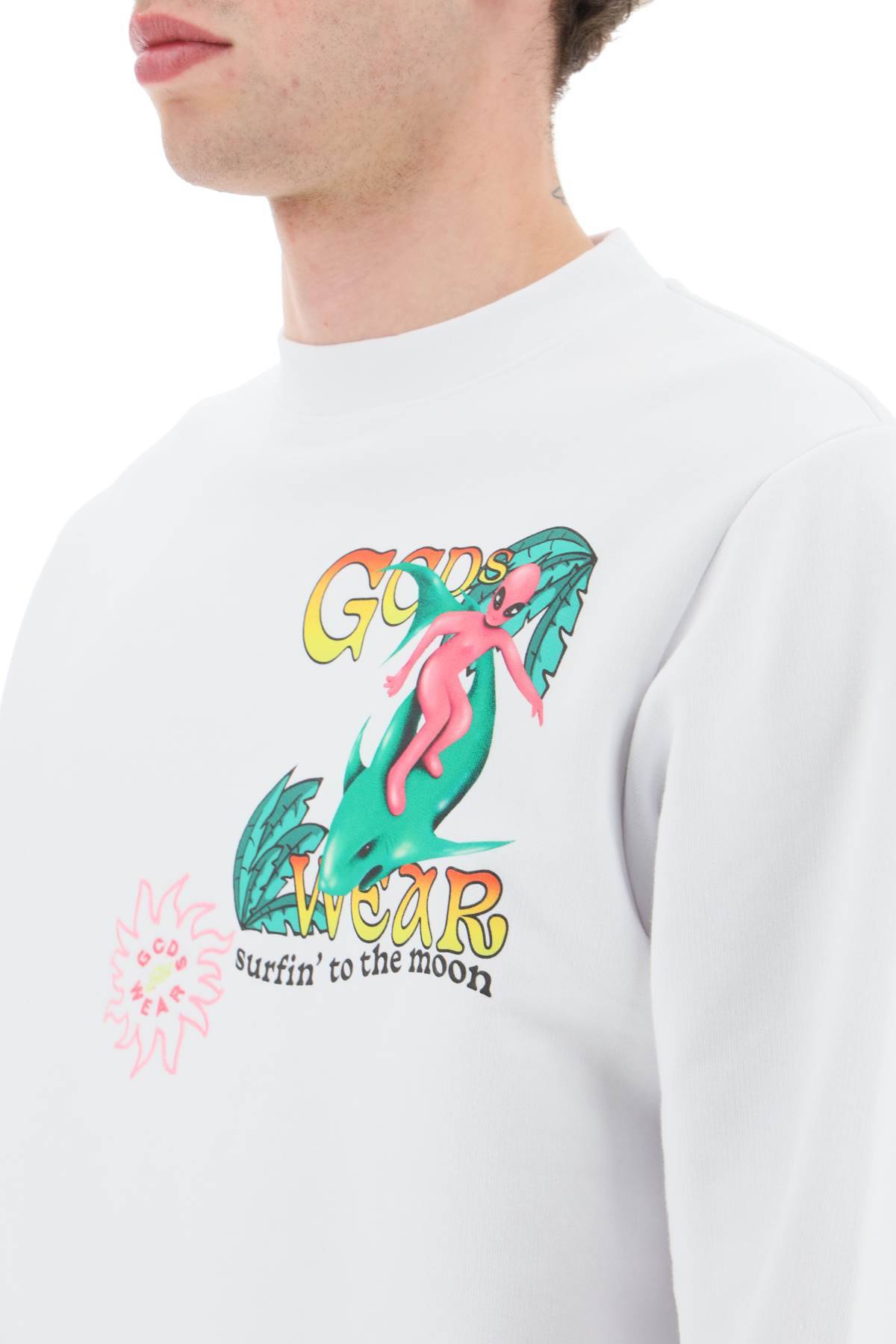 Shop Gcds 'surfing Weirdo' Sweatshirt In White