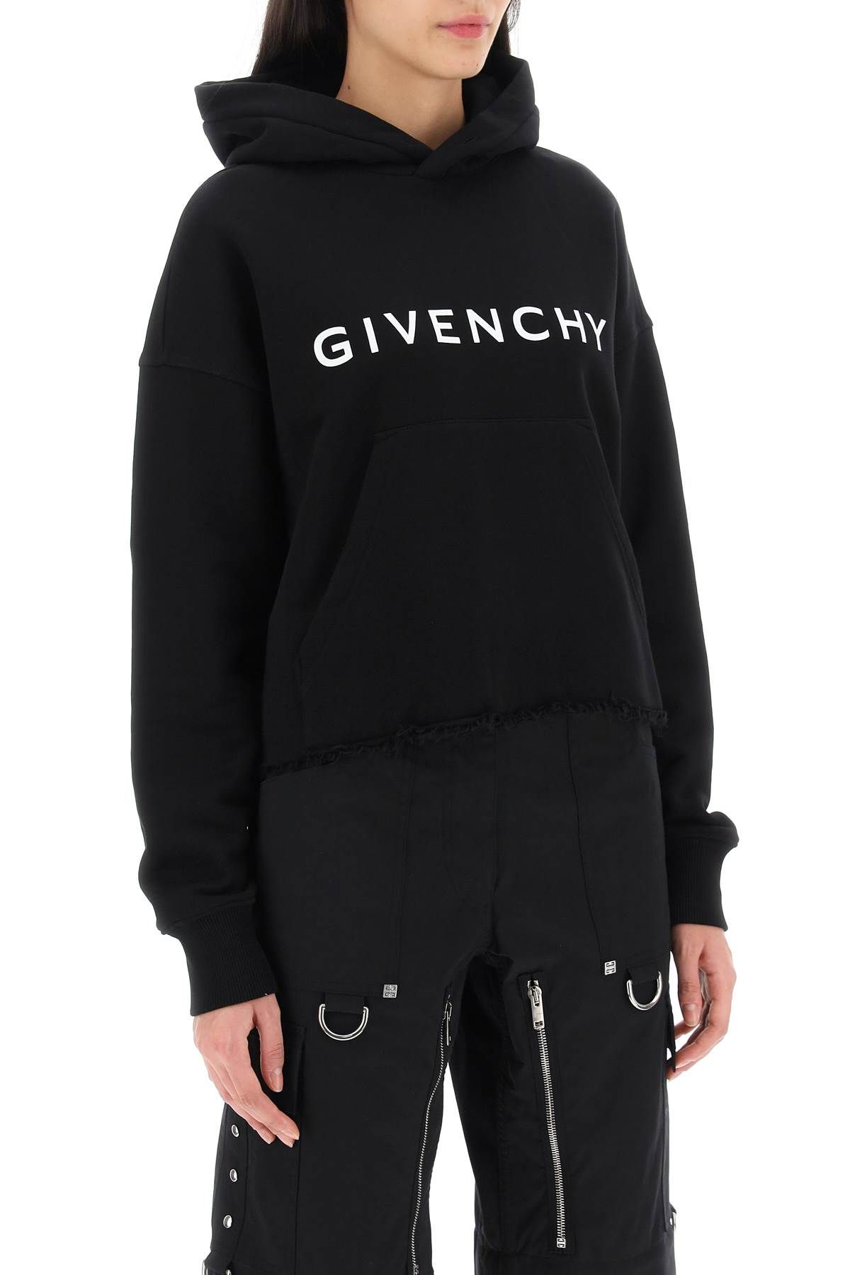 Shop Givenchy Cropped Hoodie With Logo Print In Black