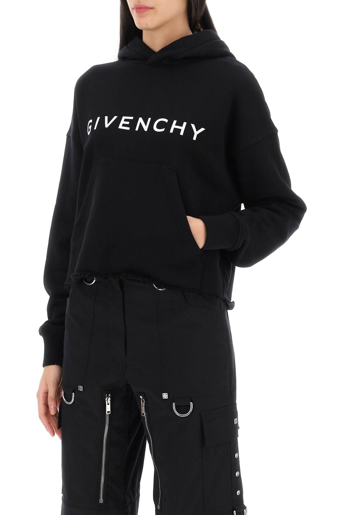 Shop Givenchy Cropped Hoodie With Logo Print In Black