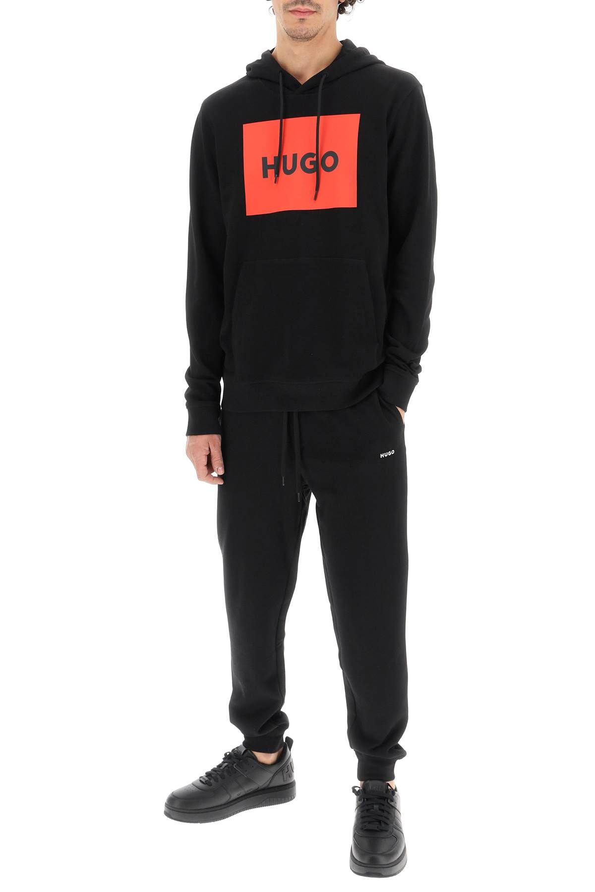 Shop Hugo Logo Graphic Hoodie In Black