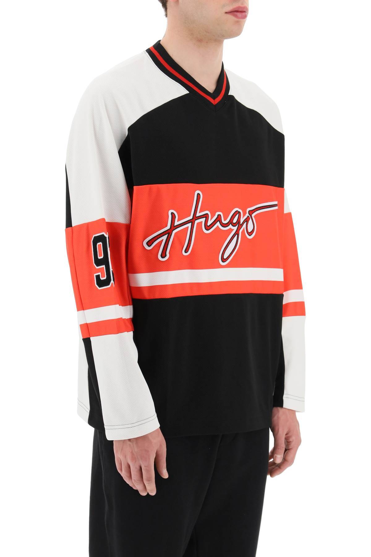 Shop Hugo Dalado Mesh Hockey Sweatshirt In White,black,red