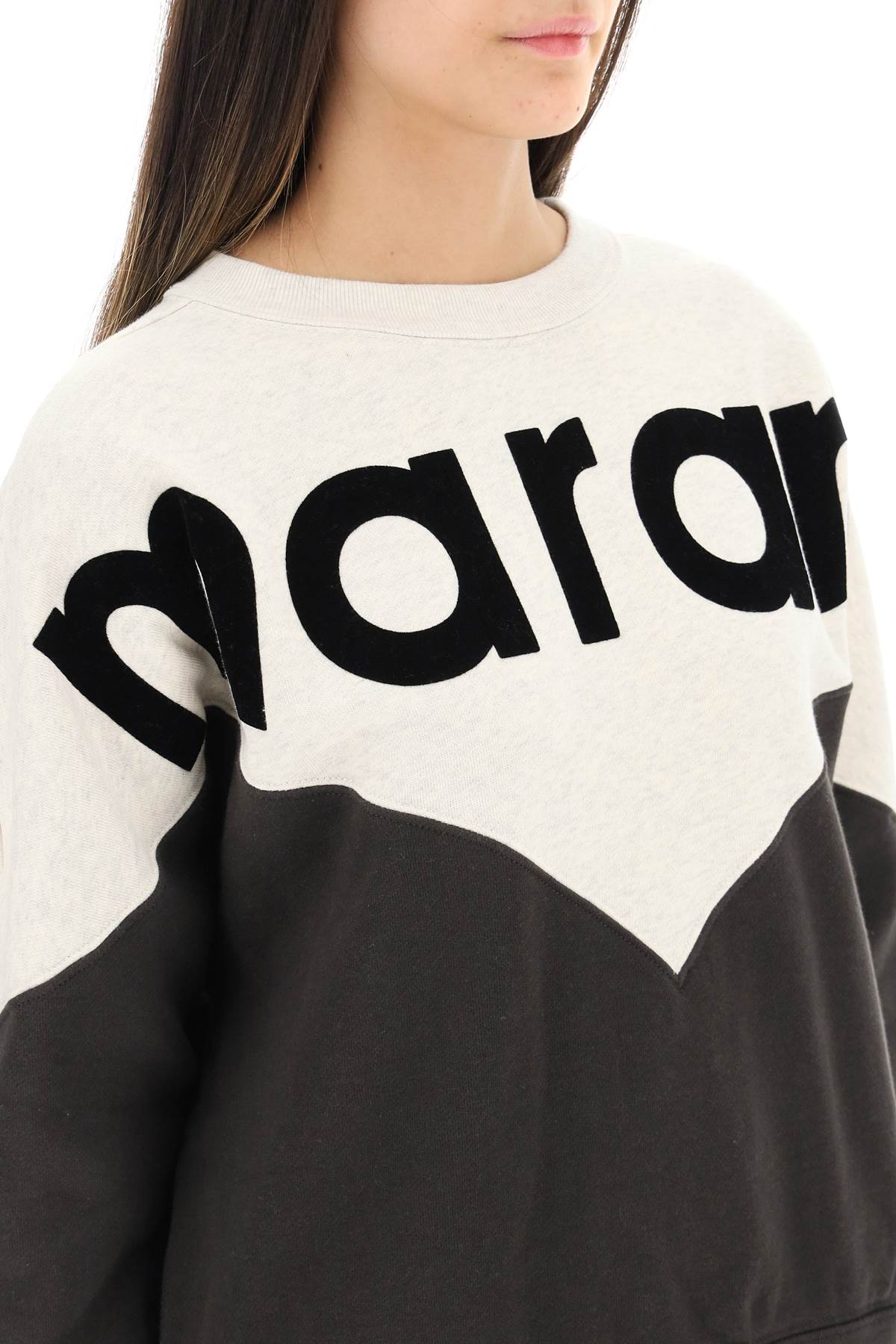 Shop Marant Etoile Houston Sweatshirt With Flocked Logo In Beige,black