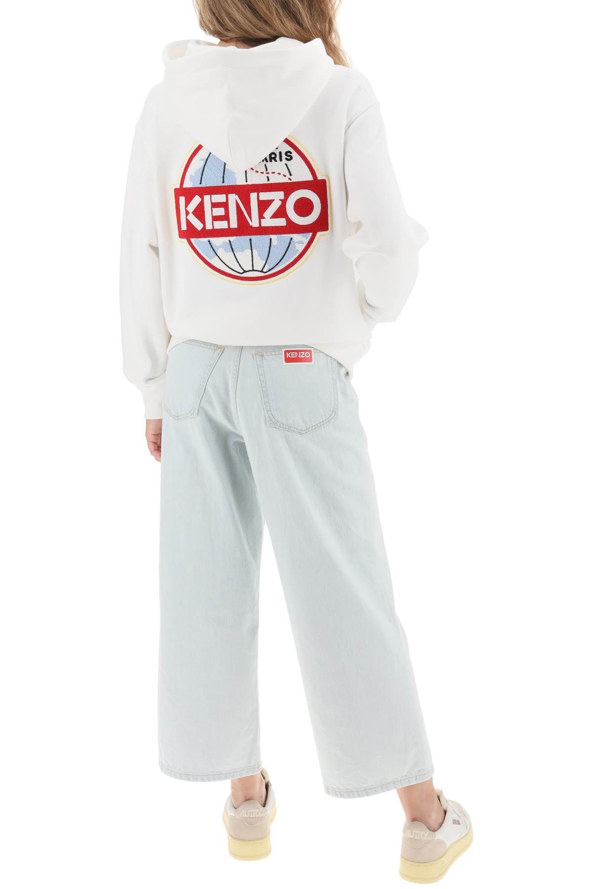 Shop Kenzo World Embroidered Hoodie In White