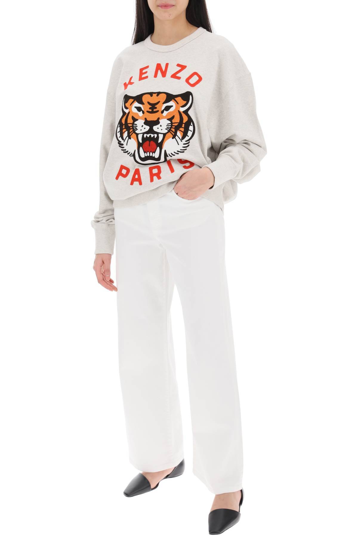 Shop Kenzo 'lucky Tiger' Oversized Sweatshirt In Grey