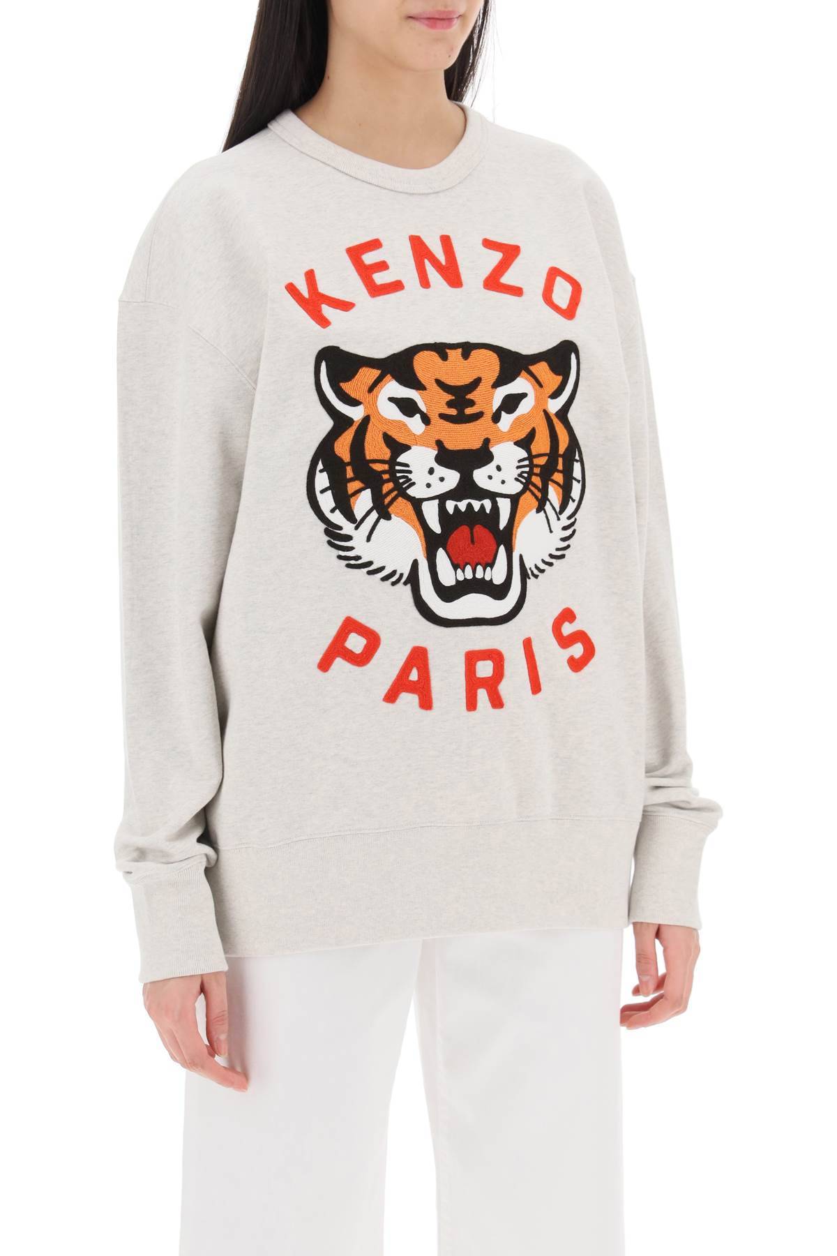 Shop Kenzo 'lucky Tiger' Oversized Sweatshirt In Grey