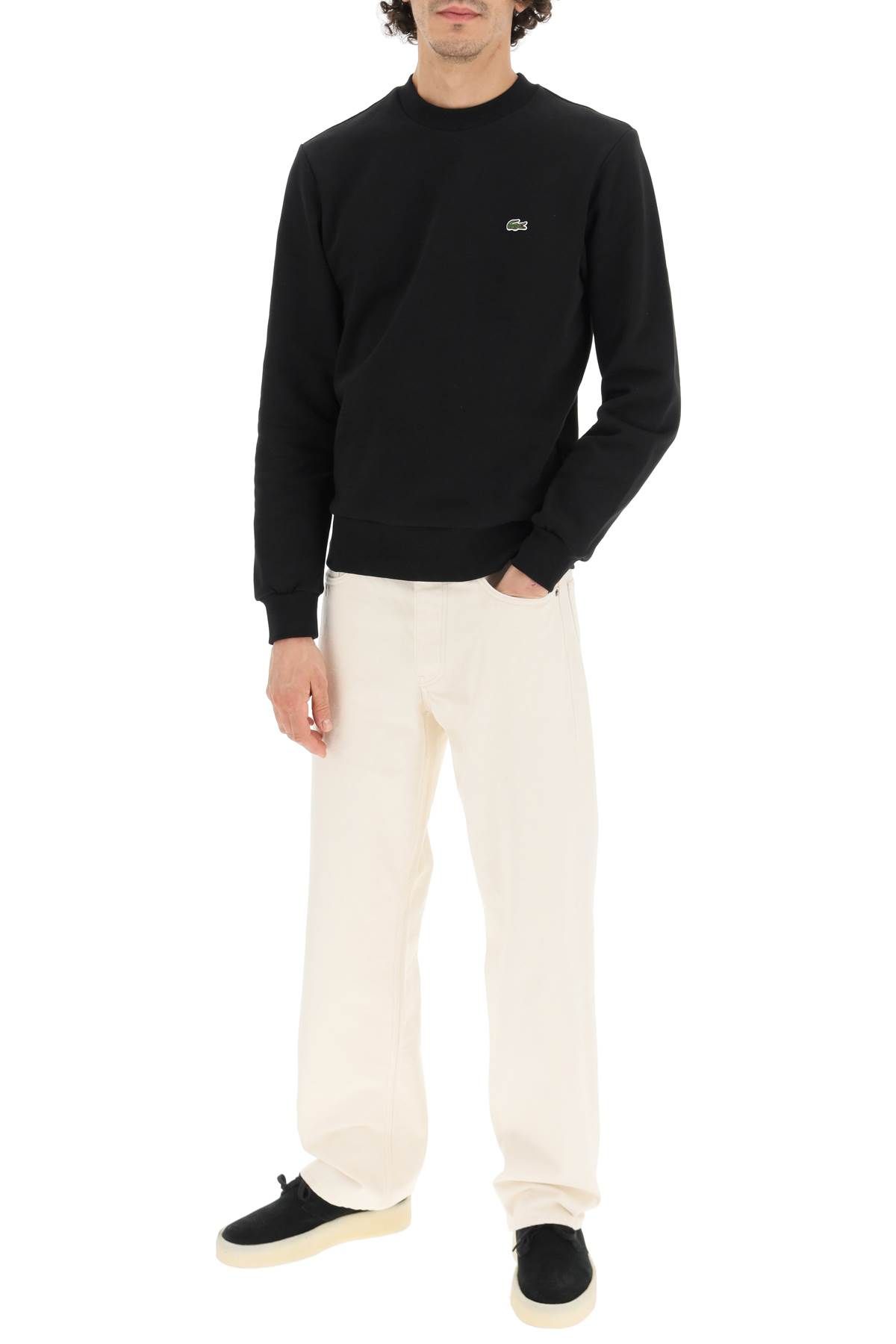 Shop Lacoste Classic Fit Crewneck Sweatshirt In Black