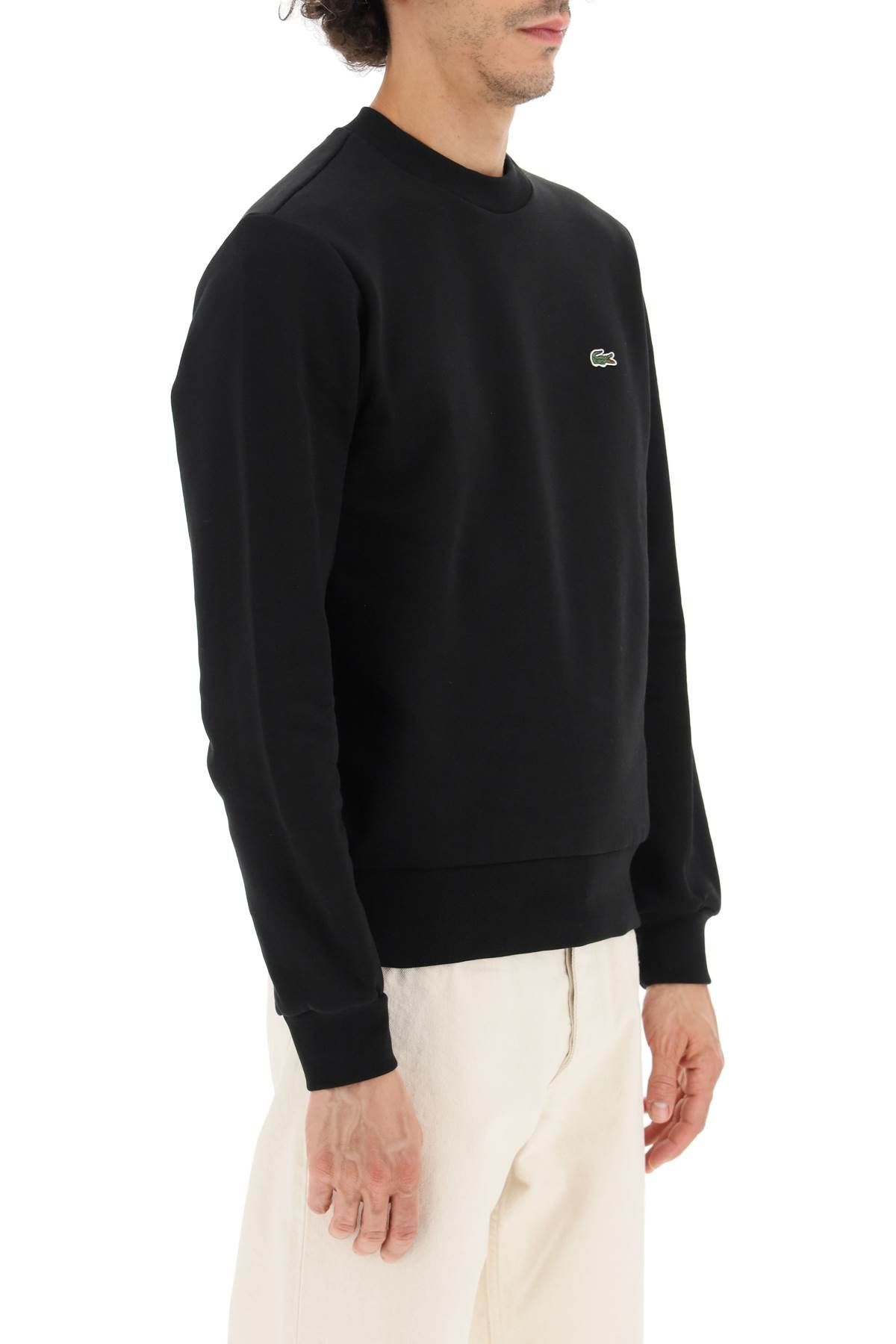 Shop Lacoste Classic Fit Crewneck Sweatshirt In Black