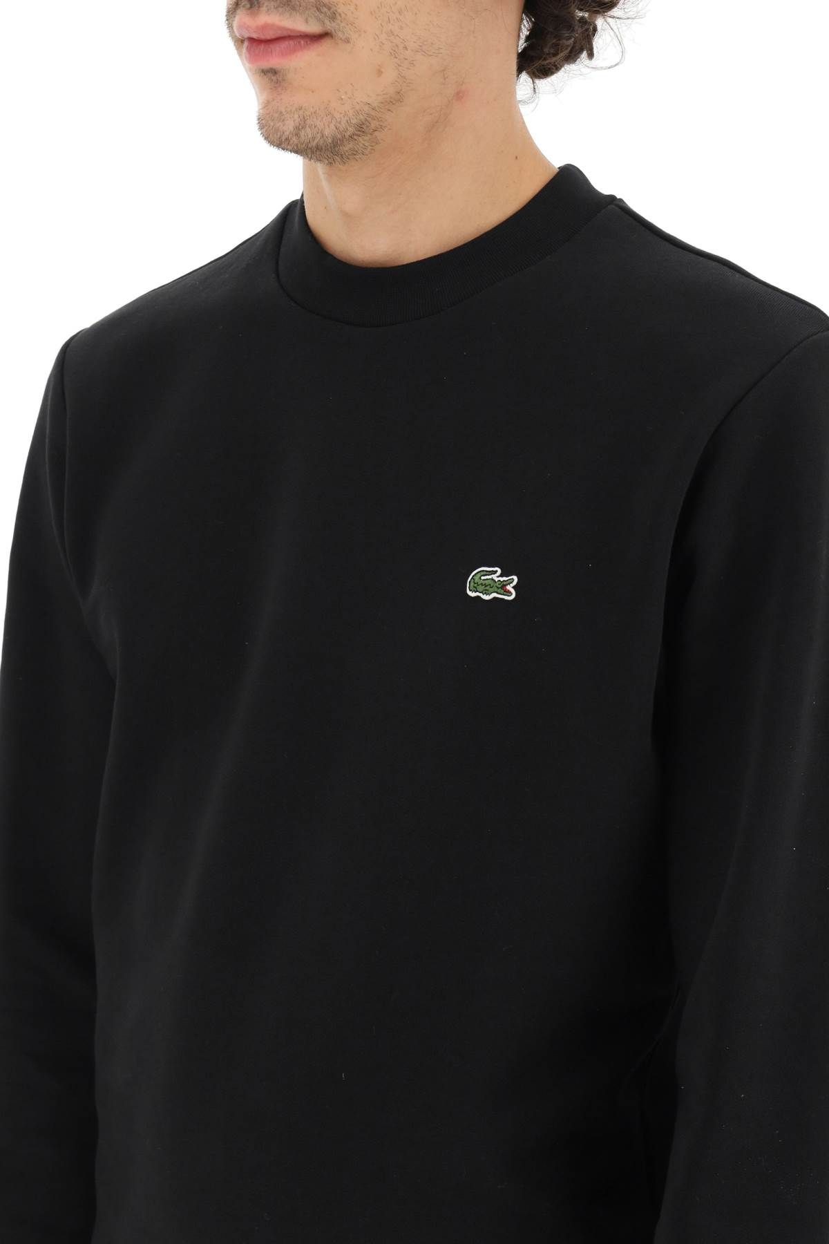 Shop Lacoste Classic Fit Crewneck Sweatshirt In Black