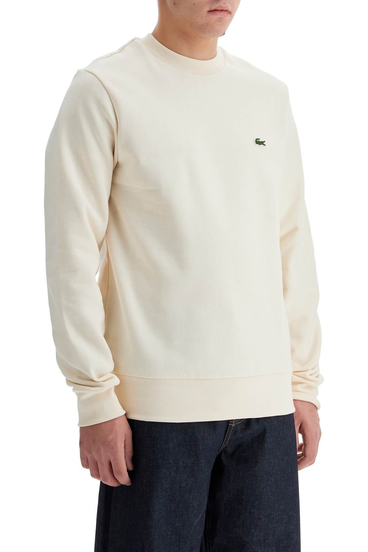 Shop Lacoste Classic Fit Crewneck Sweatshirt In White