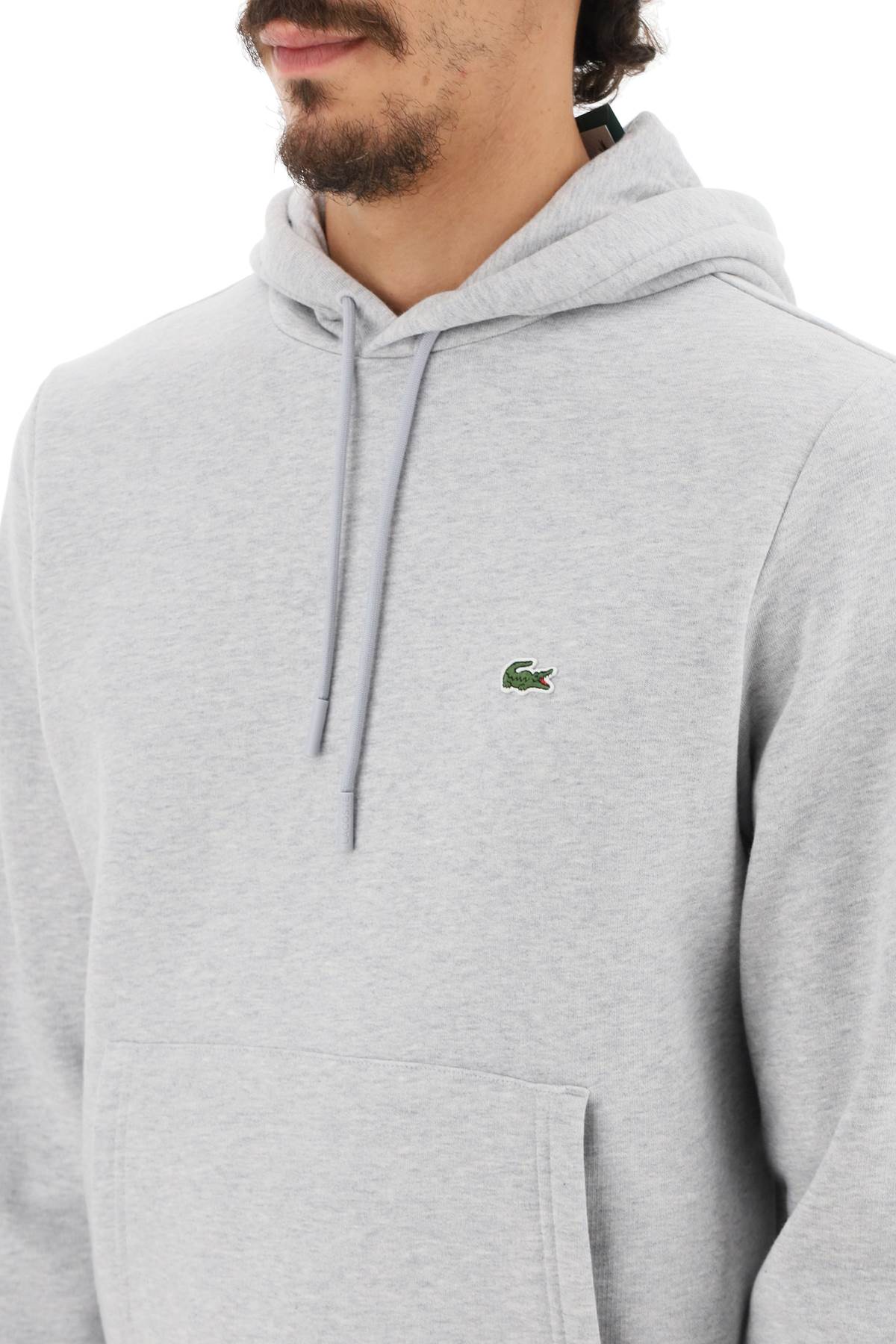 Shop Lacoste Hoodie With Logo Patch In Grey