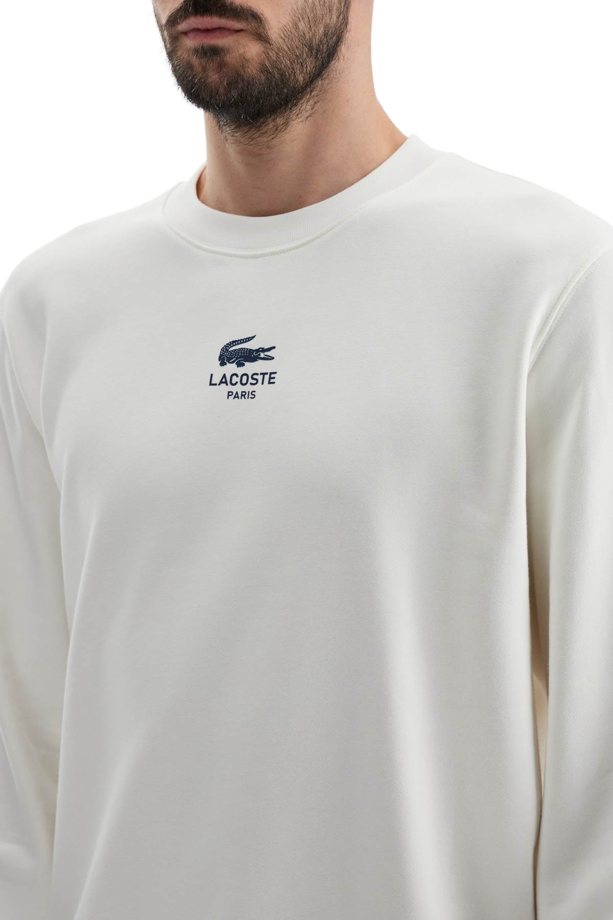 Shop Lacoste Classic Fit Crewneck Sweatshirt In White