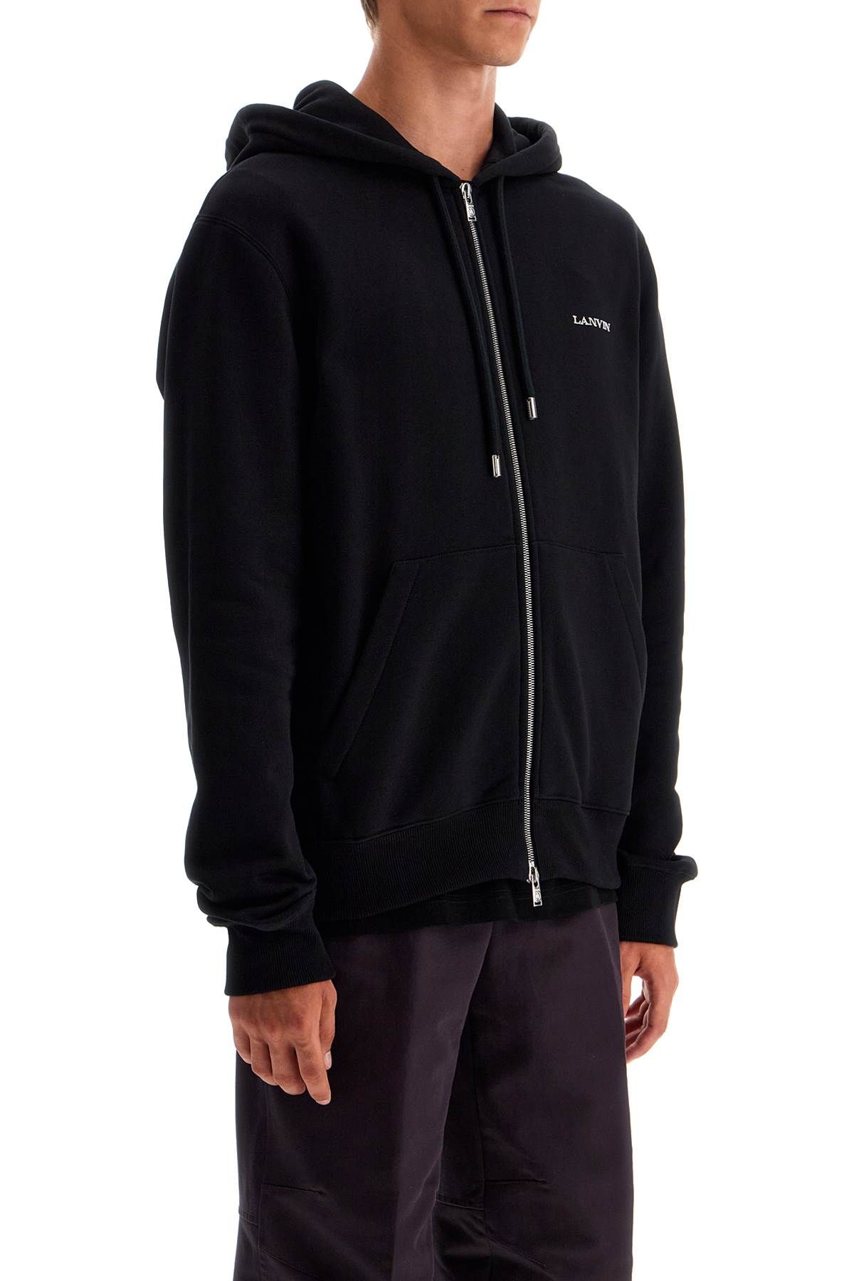 Shop Lanvin Hooded Sweatshirt With Zipper In Black