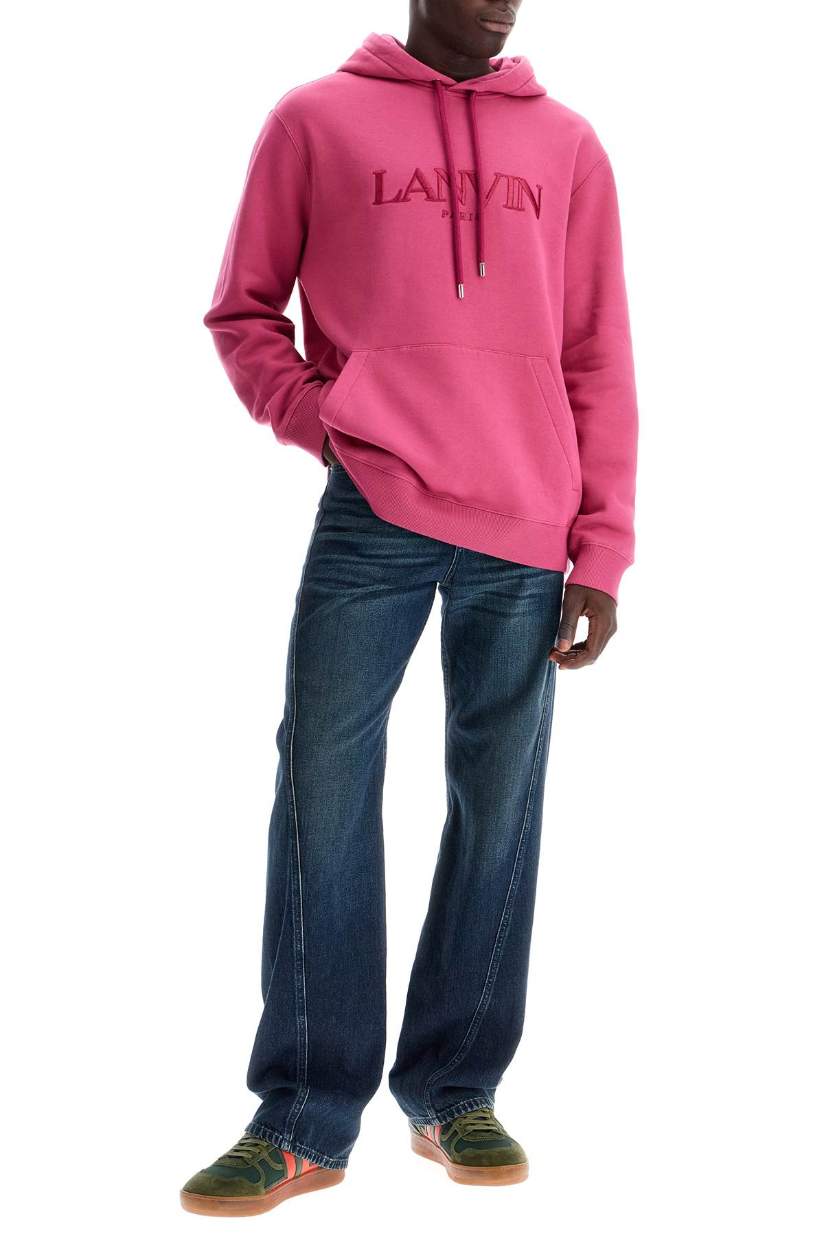 Shop Lanvin Hooded Sweatshirt With Embroidered Logo In Fuchsia