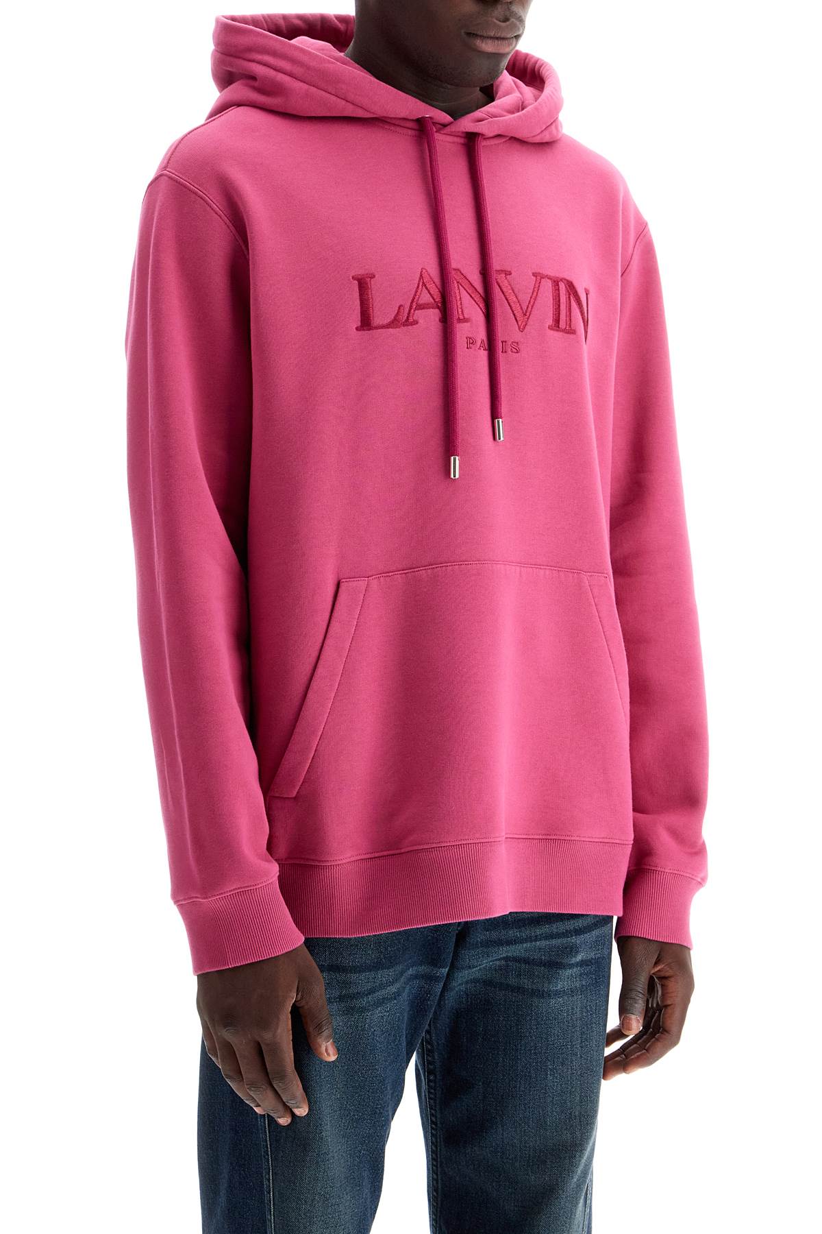 Shop Lanvin Hooded Sweatshirt With Embroidered Logo In Fuchsia