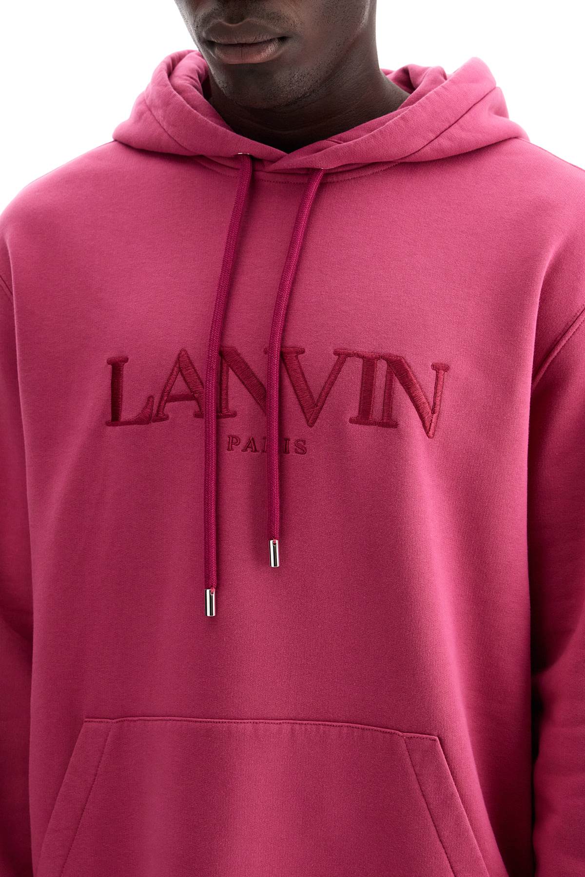 Shop Lanvin Hooded Sweatshirt With Embroidered Logo In Fuchsia